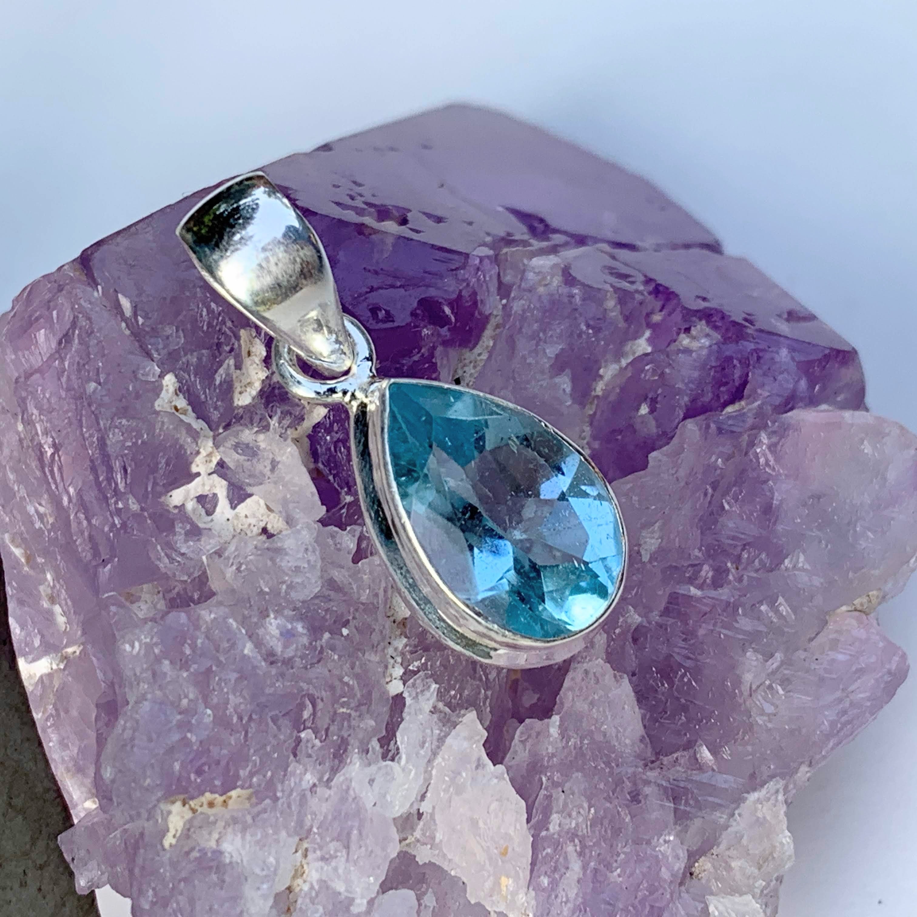 Delightful Brilliant~Faceted Blue Topaz Dainty Pendant in Sterling Silver (Includes Silver Chain) #1 - Earth Family Crystals