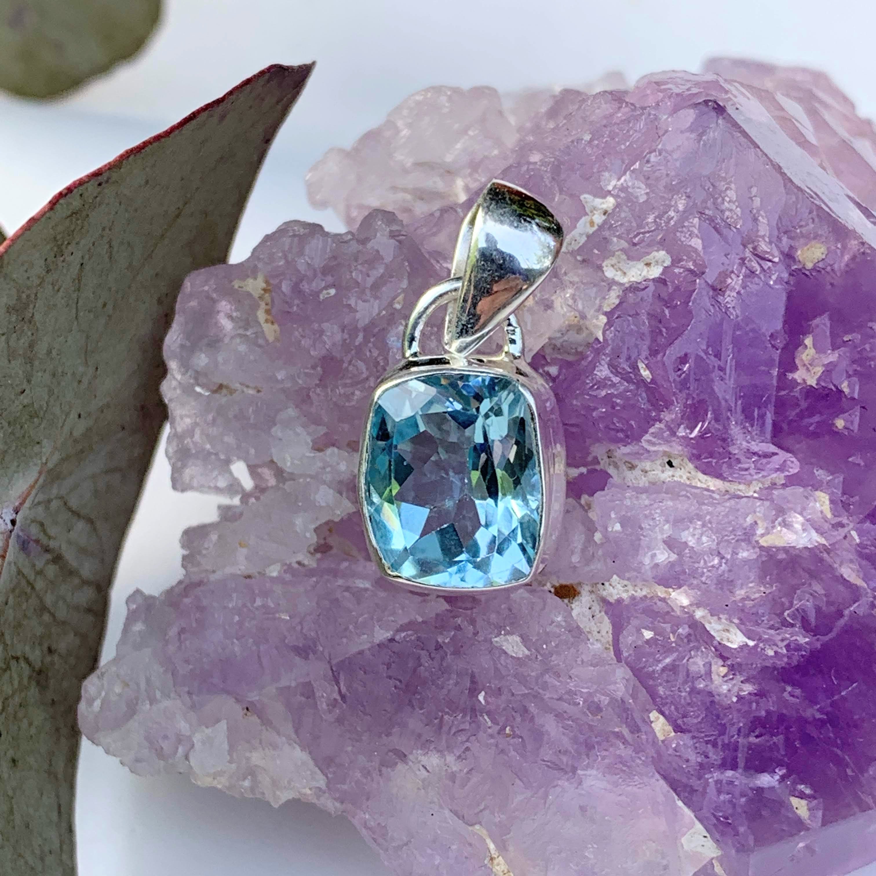 Delightful Brilliance ~Faceted Blue Topaz Dainty Pendant in Sterling Silver (Includes Silver Chain) #3 - Earth Family Crystals