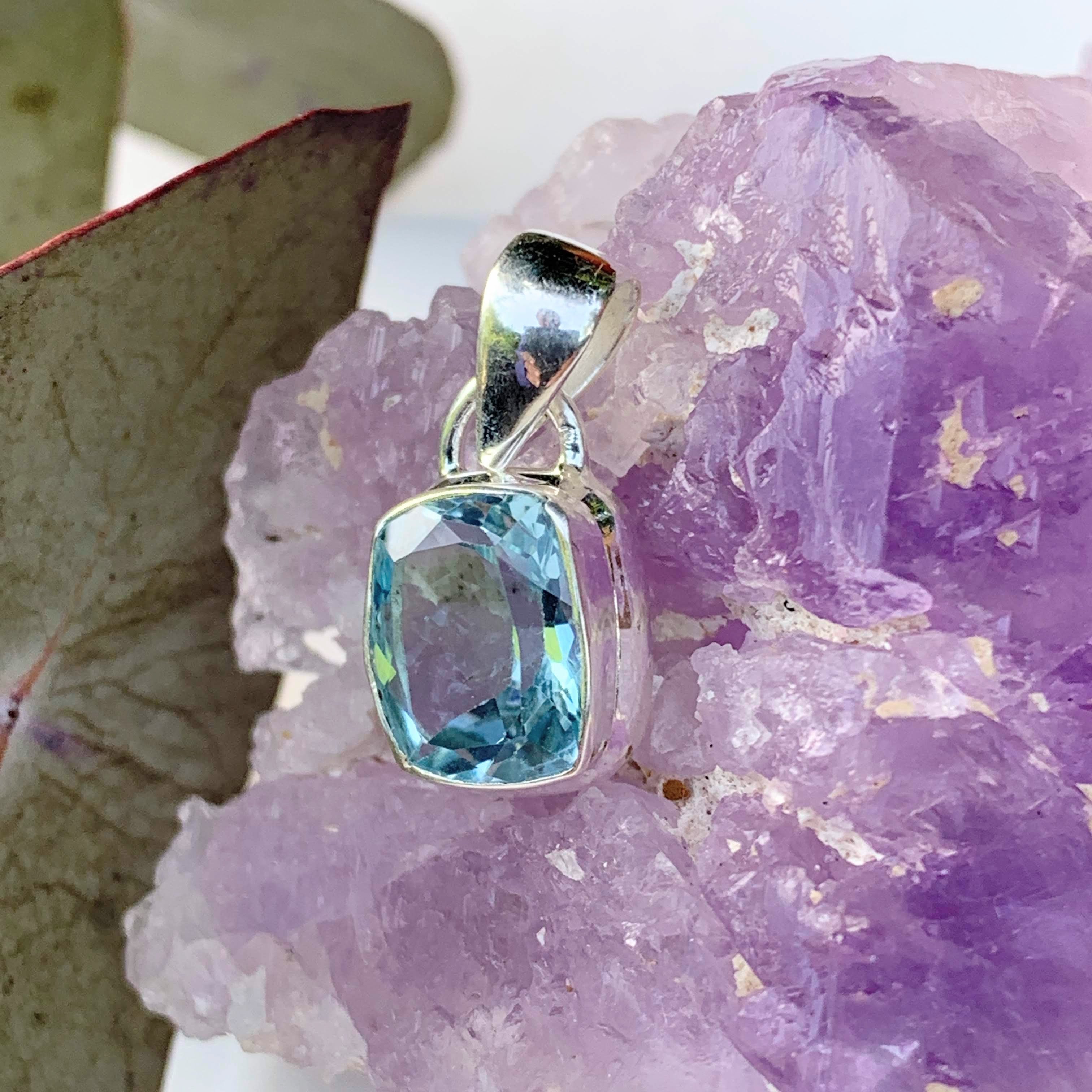 Delightful Brilliance ~Faceted Blue Topaz Dainty Pendant in Sterling Silver (Includes Silver Chain) #3 - Earth Family Crystals