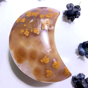 Sparkling Galaxy Agate Geode Crescent Moon Carving~Locality Brazil