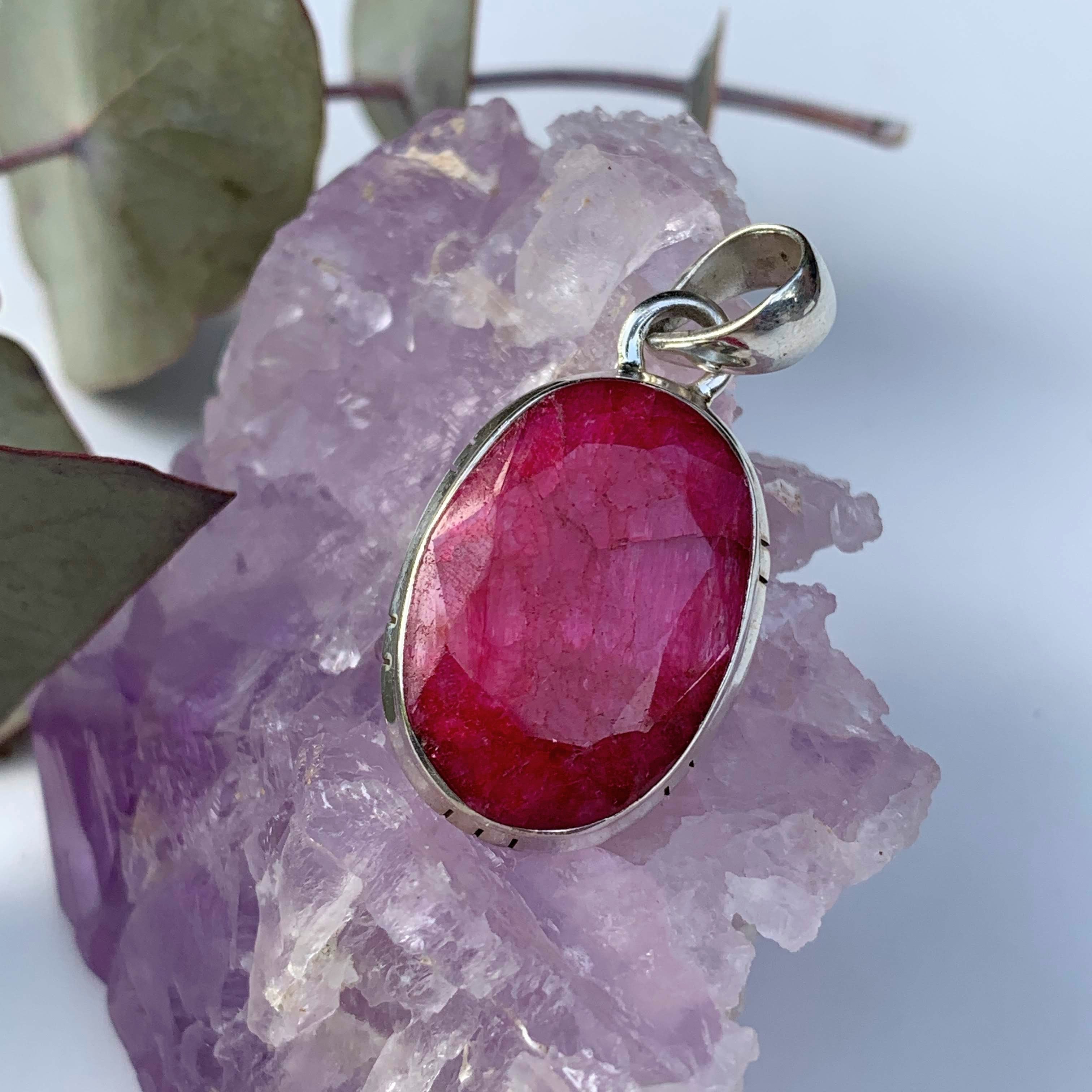 Pretty Lush Ruby Pendant in Sterling Silver (Includes Silver Chain)#1 - Earth Family Crystals