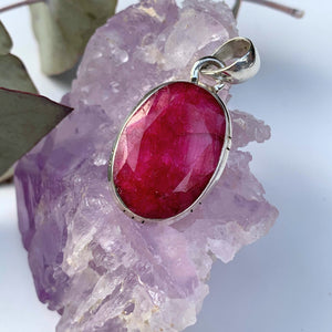 Pretty Lush Ruby Pendant in Sterling Silver (Includes Silver Chain)#1 - Earth Family Crystals