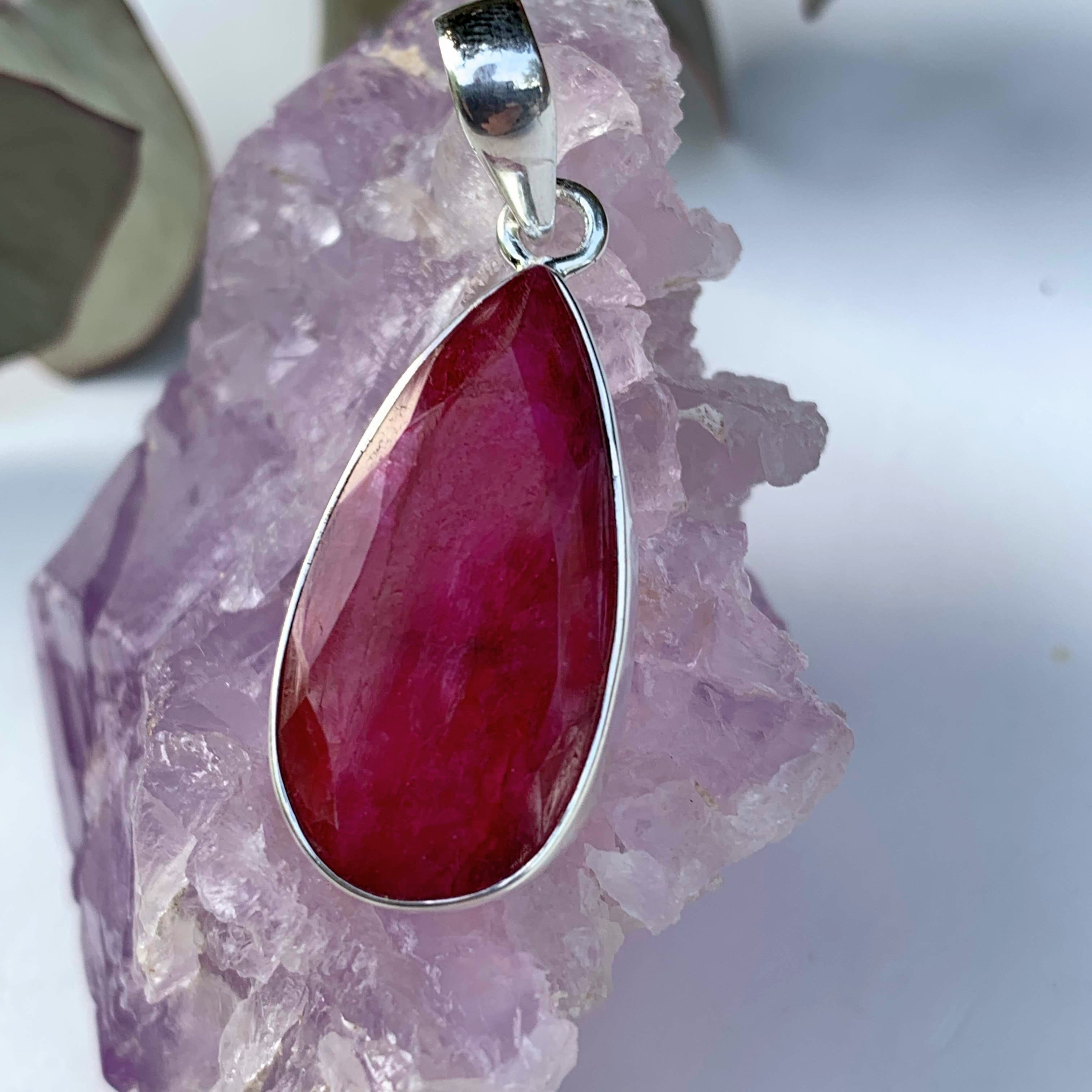 Pretty Lush Ruby Pendant in Sterling Silver (Includes Silver Chain)#2 - Earth Family Crystals