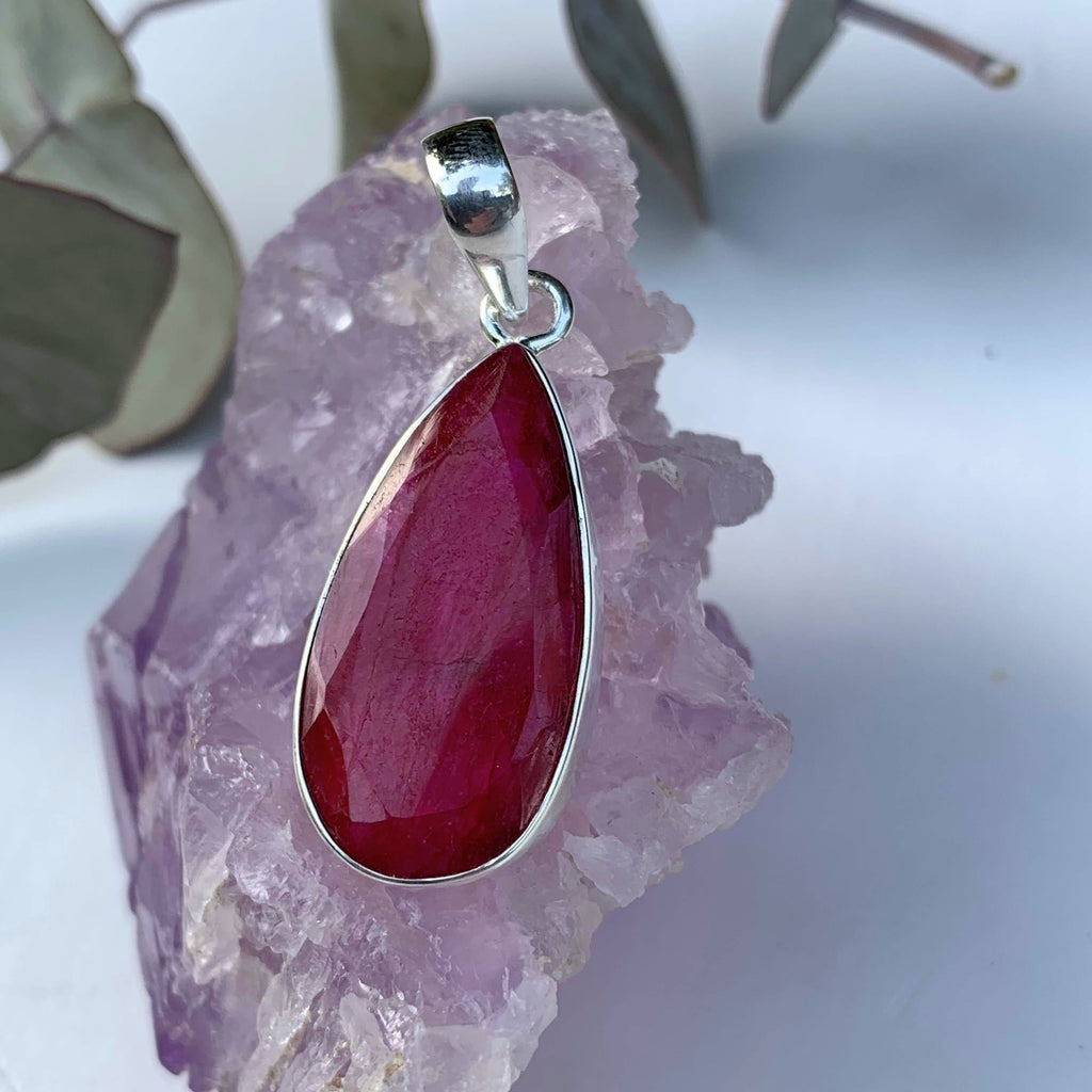 Pretty Lush Ruby Pendant in Sterling Silver (Includes Silver Chain)#2 - Earth Family Crystals