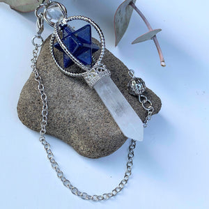 Lapis Lazuli Merkaba & Clear Quartz Pendulum With Detachable Cord
