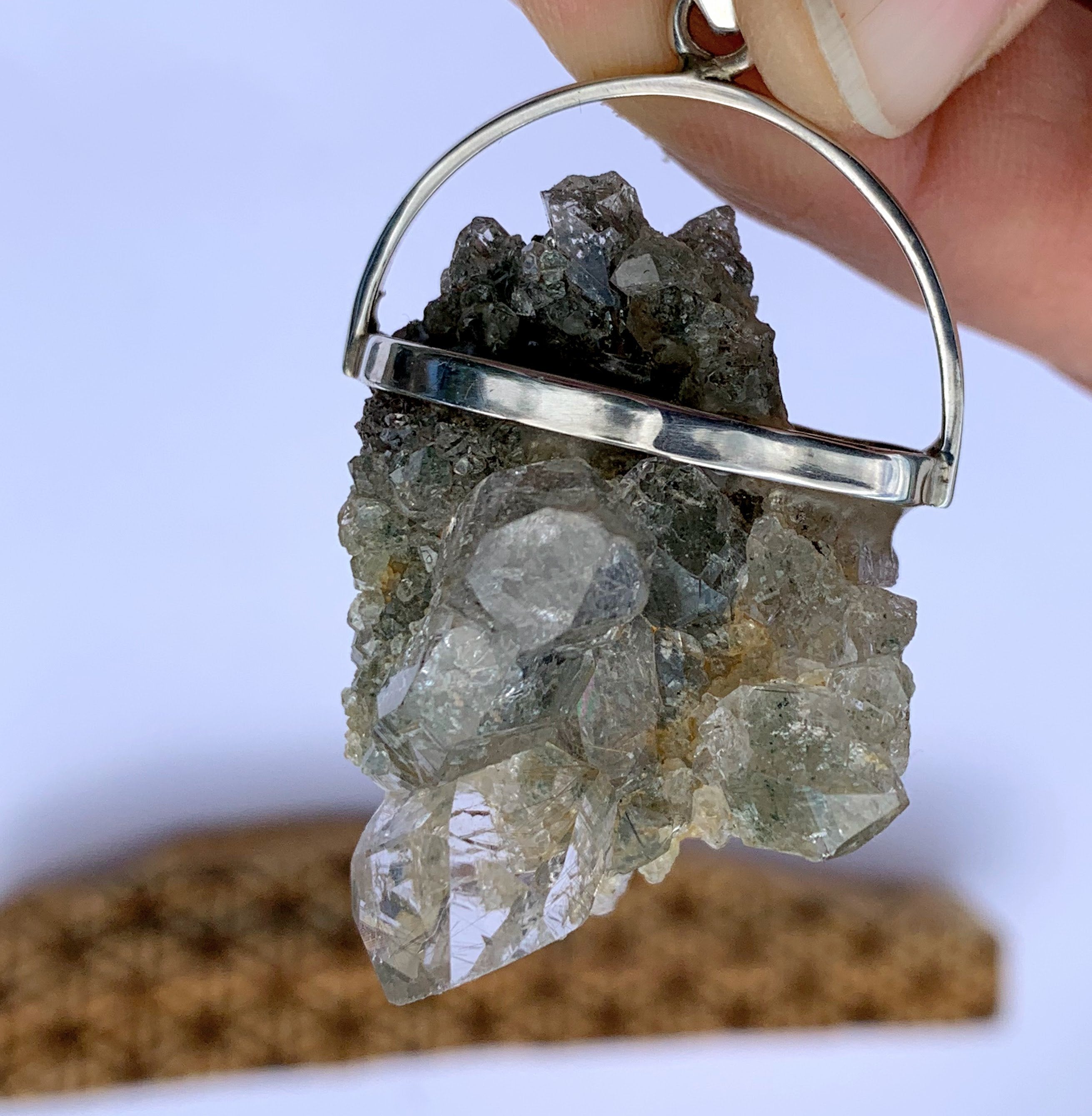 One of a Kind Samadhi Himalayan Quartz Raw  Pendant  in Sterling Silver (Includes Silver Chain)
