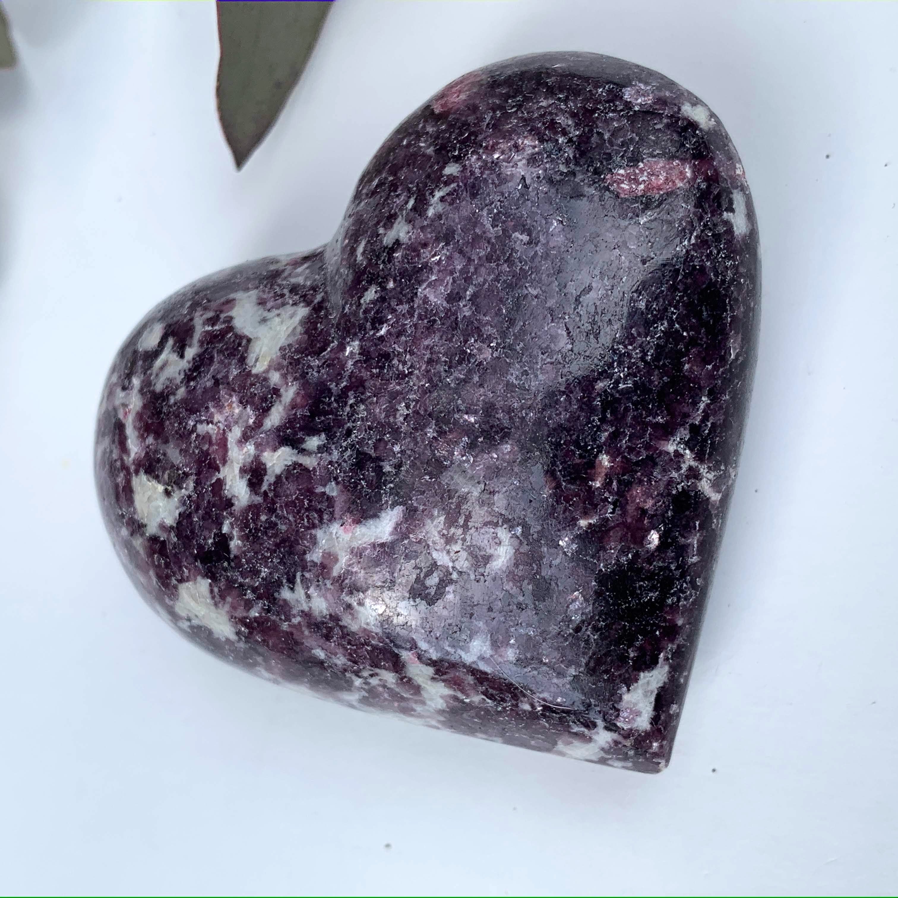 Deep Lilac Lepidolite & Pink Tourmaline Love Heart Carving From Brazil #2 - Earth Family Crystals