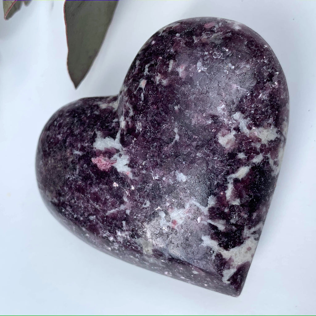 Deep Lilac Lepidolite & Pink Tourmaline Love Heart Carving From Brazil #2 - Earth Family Crystals