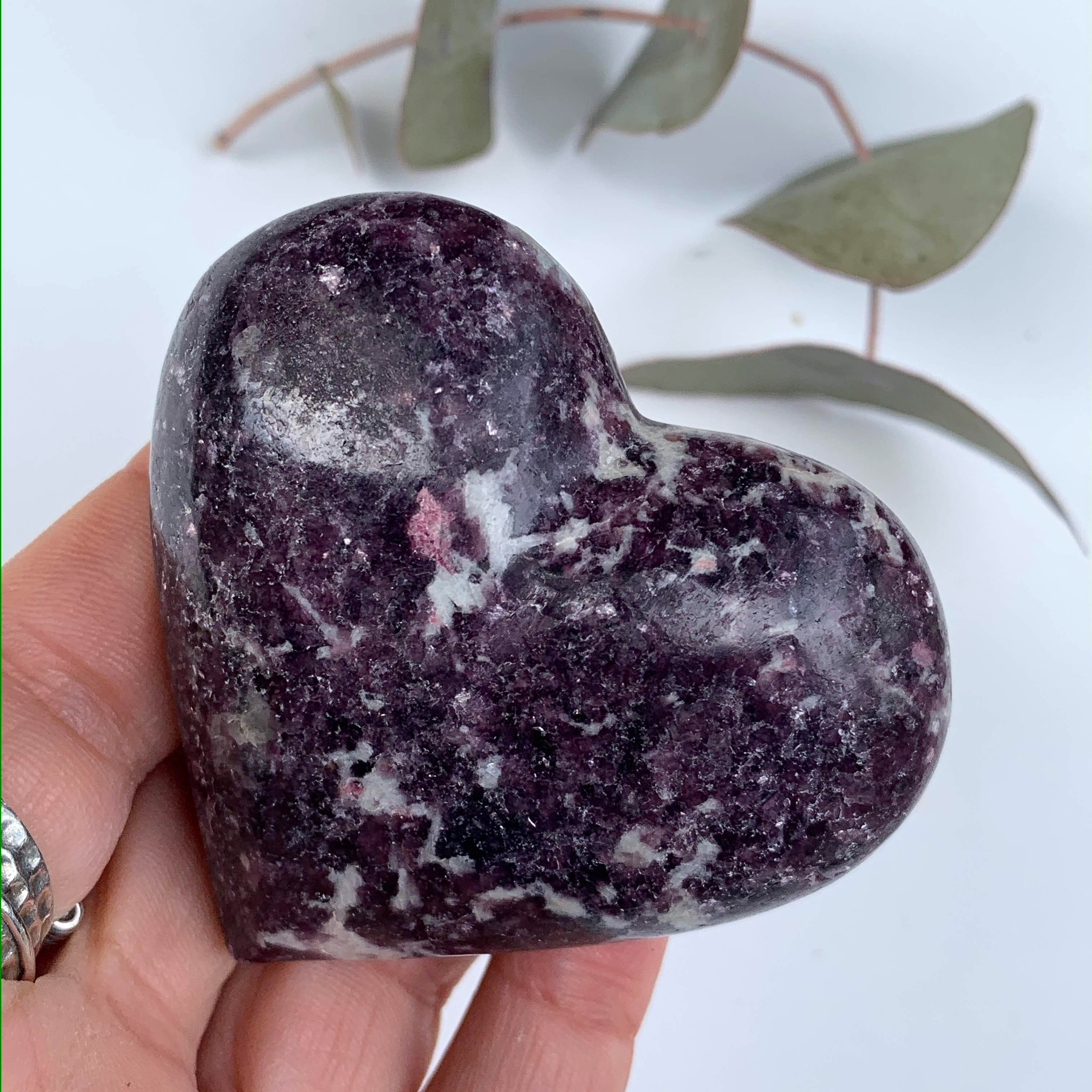 Deep Lilac Lepidolite & Pink Tourmaline Love Heart Carving From Brazil #2 - Earth Family Crystals