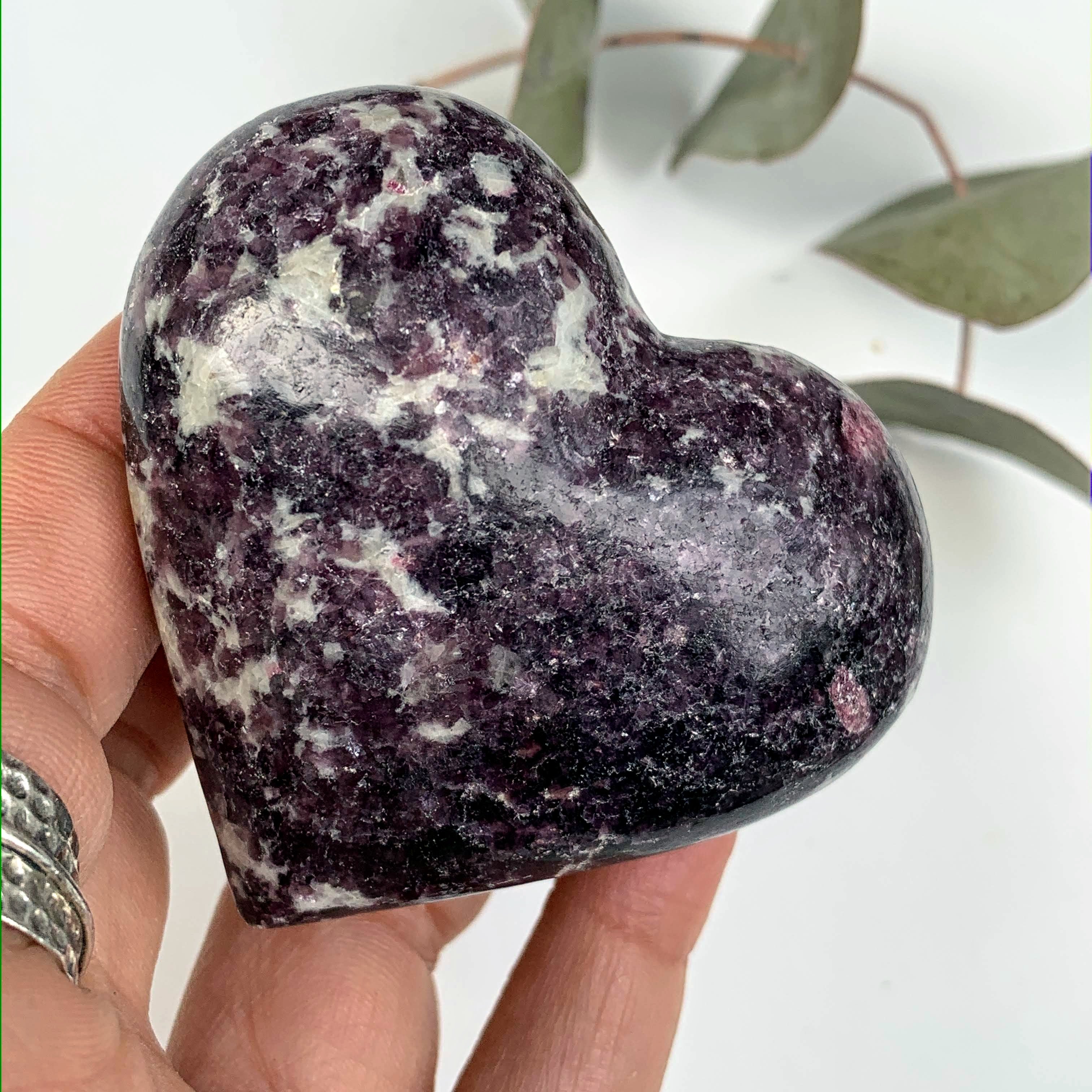 Deep Lilac Lepidolite & Pink Tourmaline Love Heart Carving From Brazil #2 - Earth Family Crystals