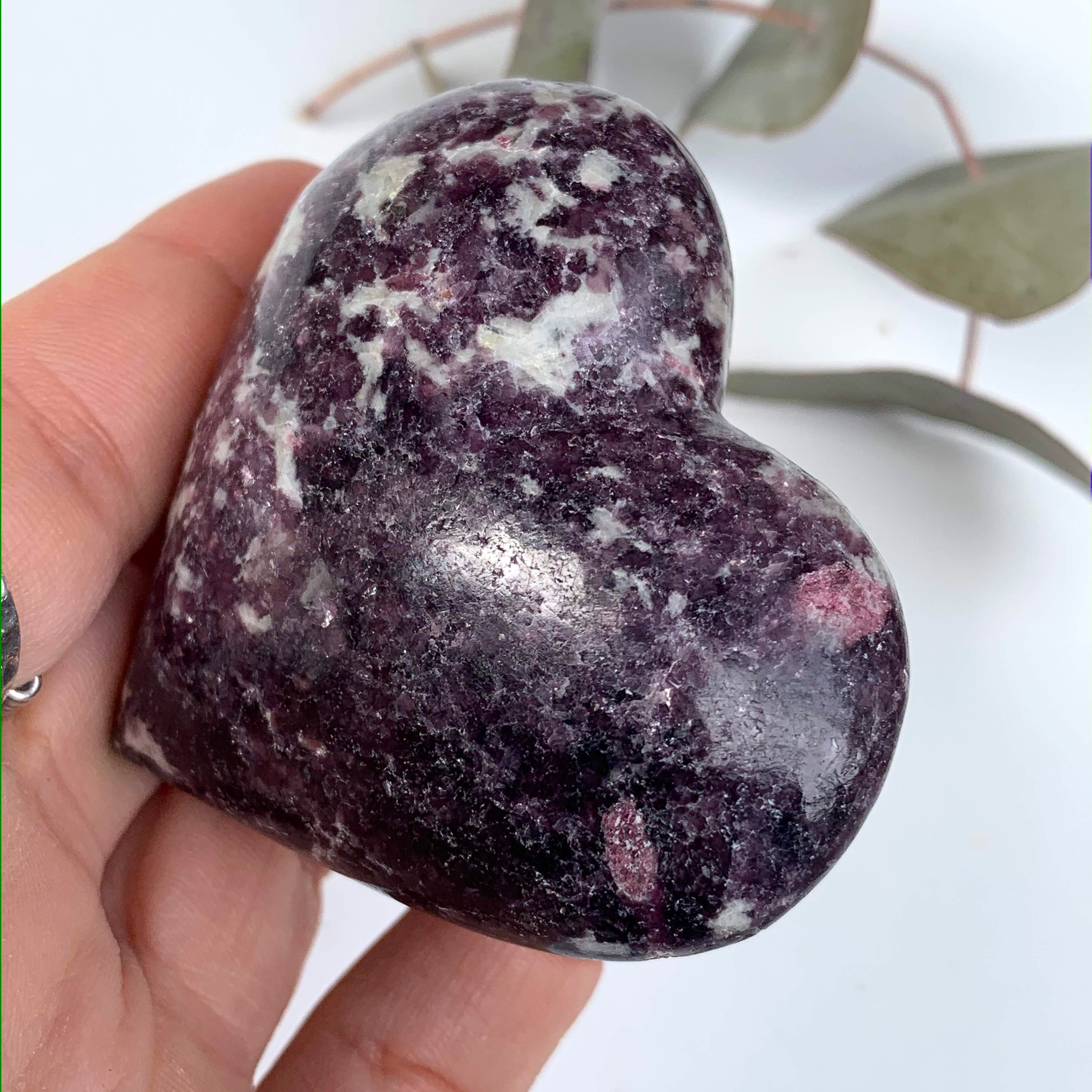 Deep Lilac Lepidolite & Pink Tourmaline Love Heart Carving From Brazil #2 - Earth Family Crystals