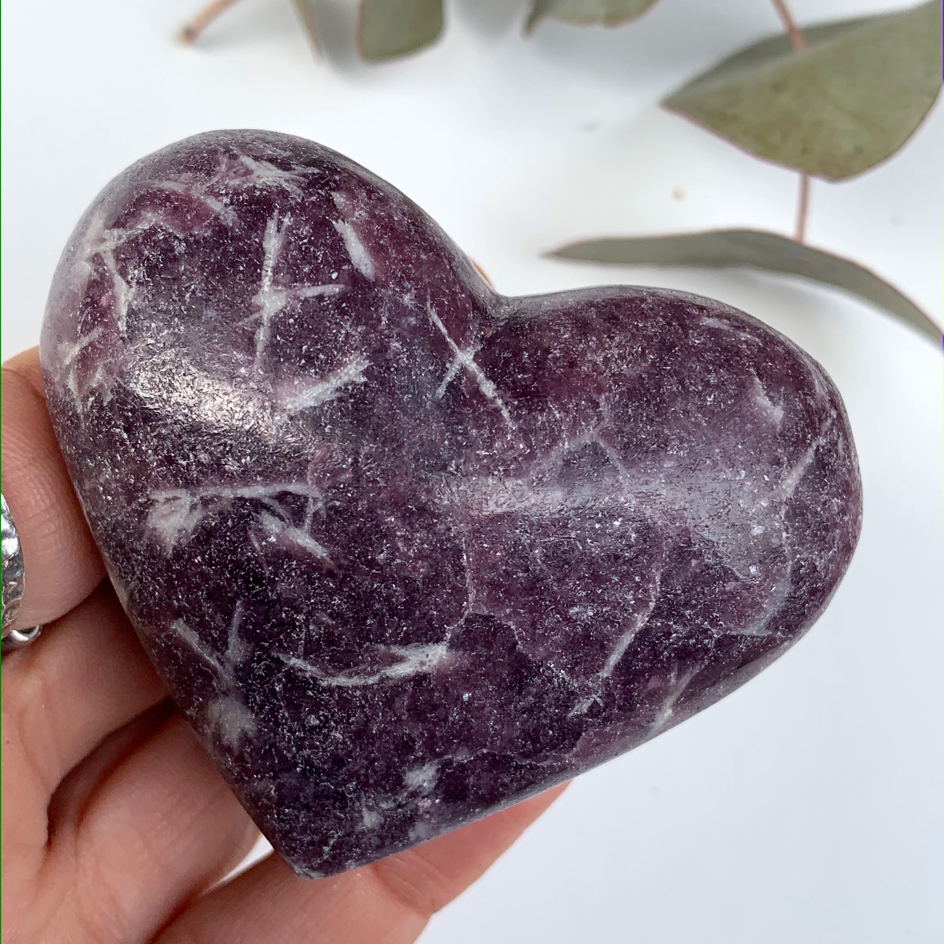 Shimmering Lilac Lepidolite With Pink Tourmaline Inclusion Heart Carving From Brazil #3