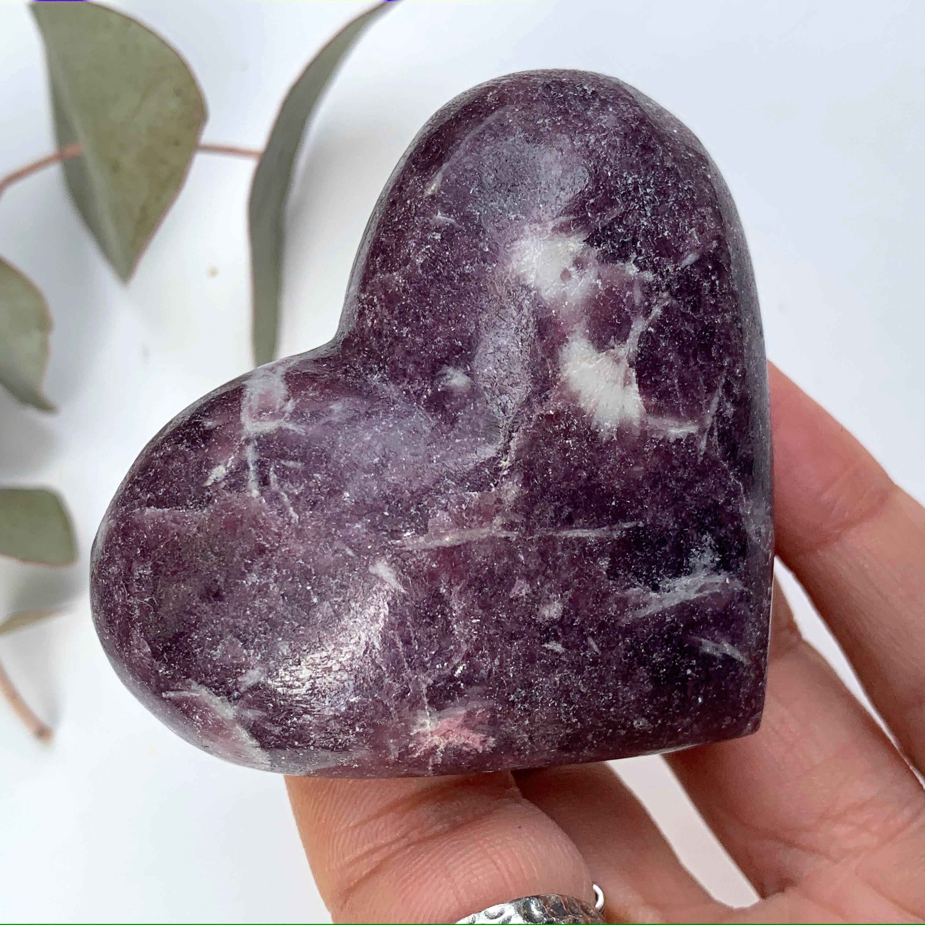 Shimmering Lilac Lepidolite With Pink Tourmaline Inclusion Heart Carving From Brazil #3