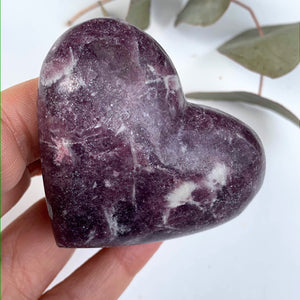 Shimmering Lilac Lepidolite With Pink Tourmaline Inclusion Heart Carving From Brazil #3