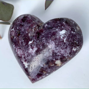 Pretty Contrast Lilac Lepidolite With Pink Tourmaline Inclusion Heart Carving From Brazil #4