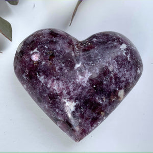 Pretty Contrast Lilac Lepidolite With Pink Tourmaline Inclusion Heart Carving From Brazil #4