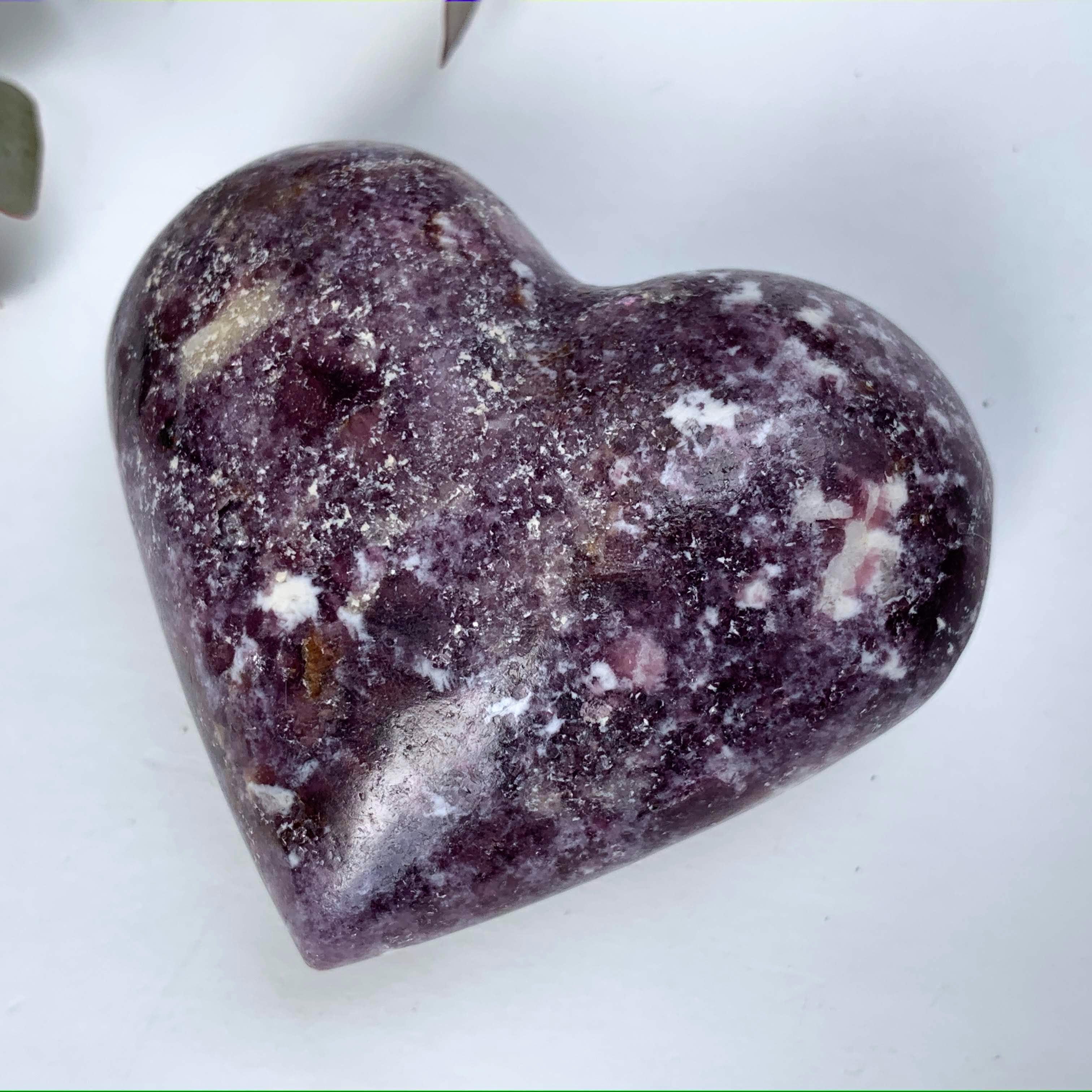 Pretty Contrast Lilac Lepidolite With Pink Tourmaline Inclusion Heart Carving From Brazil #4