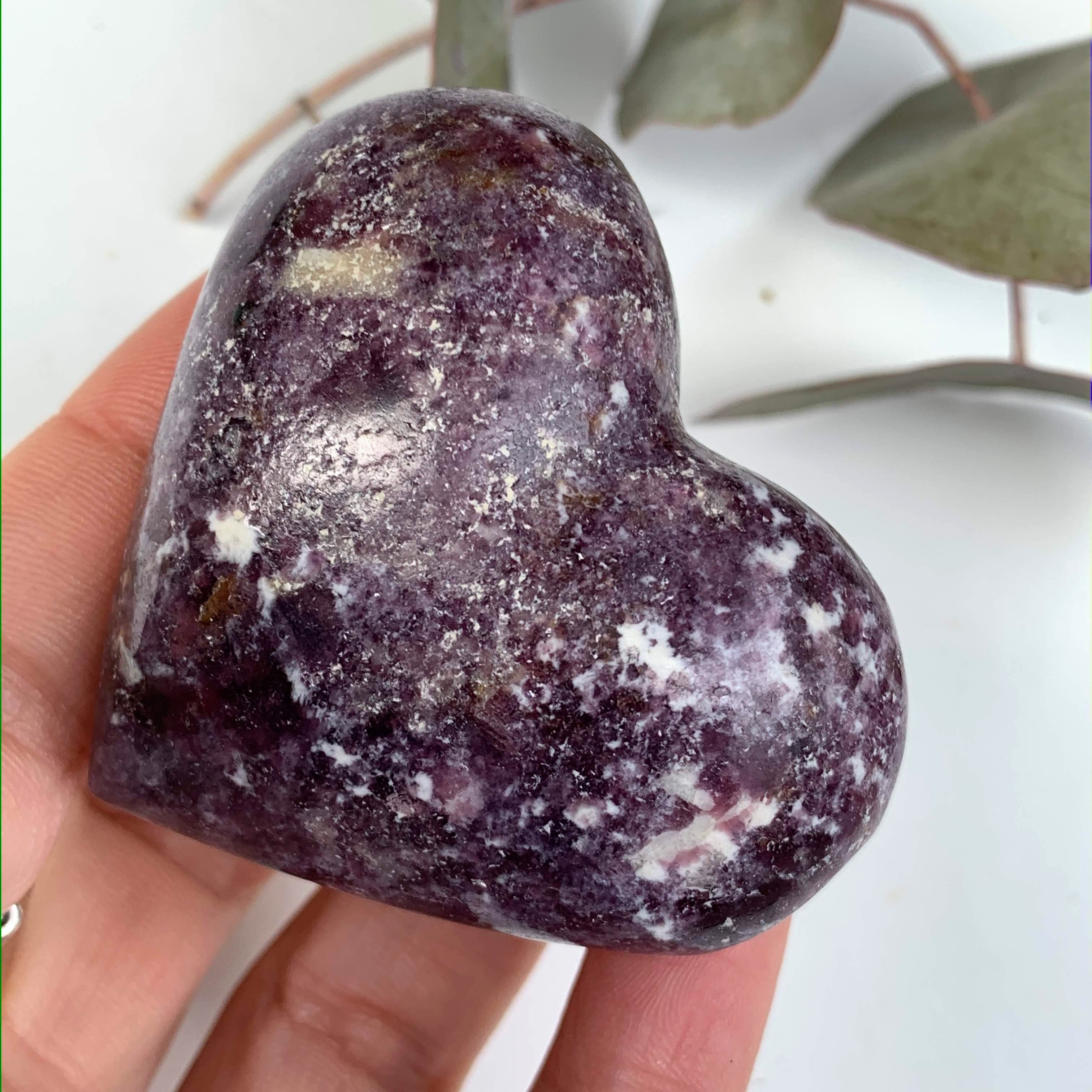 Pretty Contrast Lilac Lepidolite With Pink Tourmaline Inclusion Heart Carving From Brazil #4