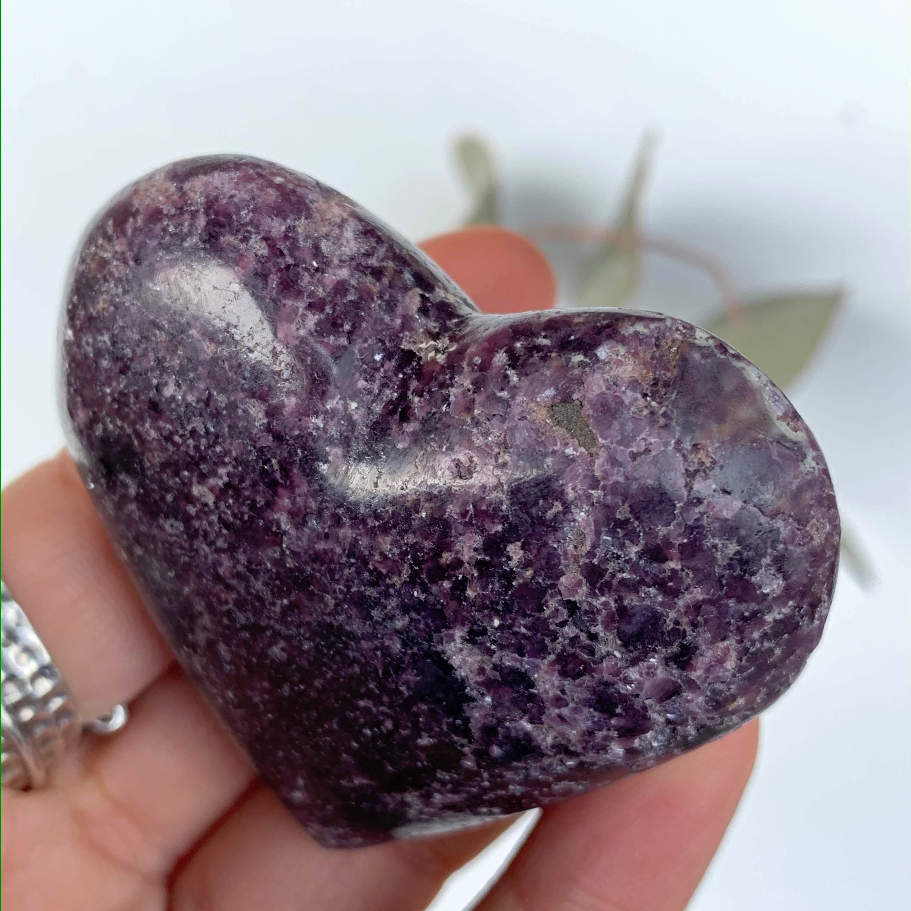 Deep  Lilac Lepidolite Partially Polished Heart Carving From Brazil #6 - Earth Family Crystals