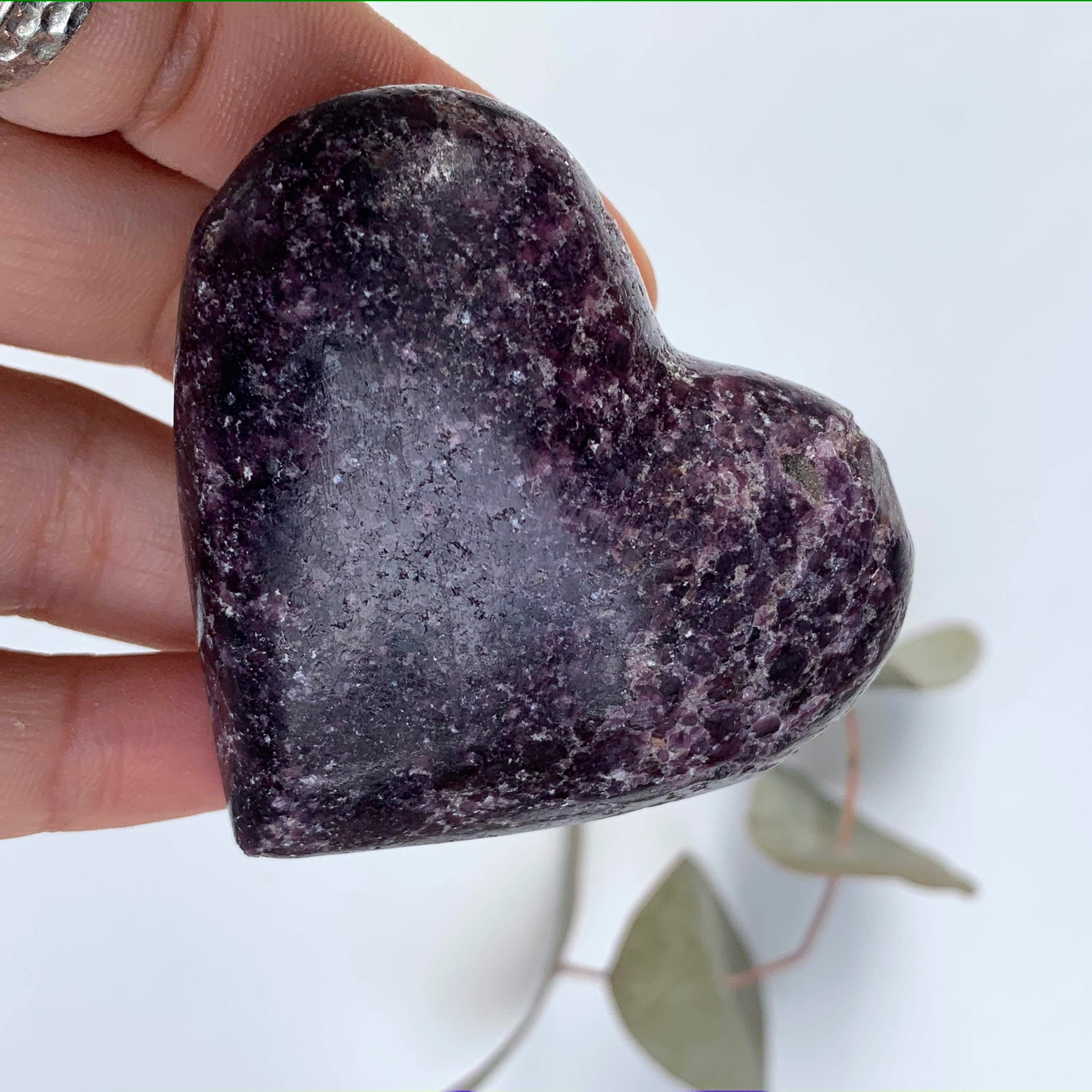 Deep  Lilac Lepidolite Partially Polished Heart Carving From Brazil #6 - Earth Family Crystals