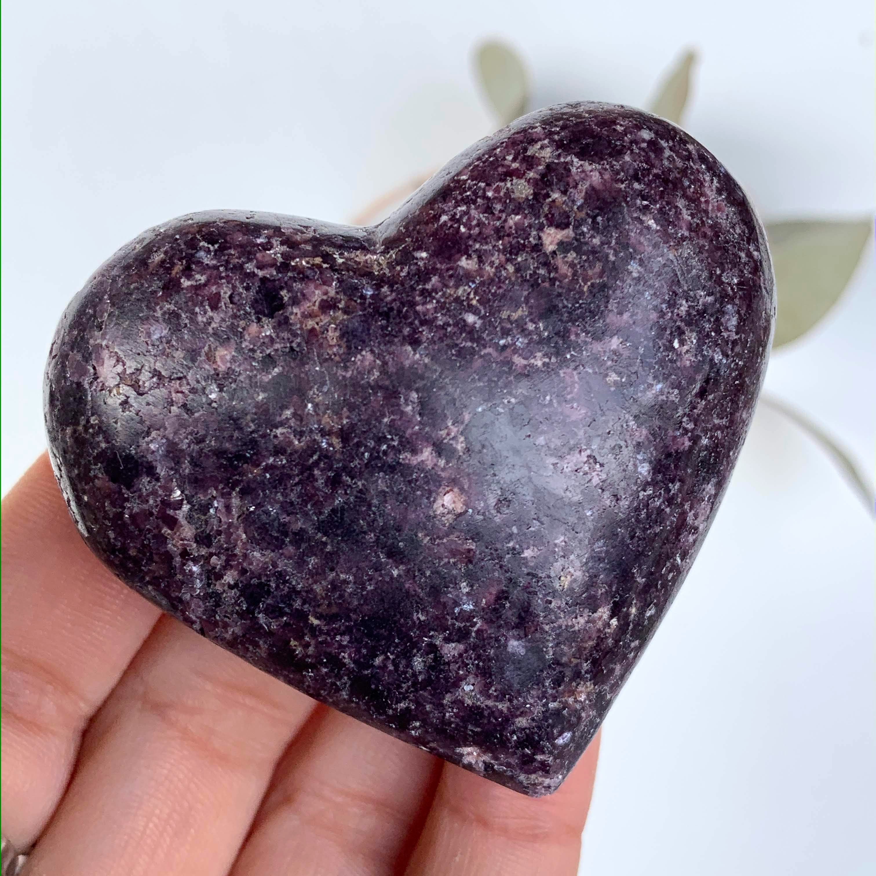 Deep  Lilac Lepidolite Partially Polished Heart Carving From Brazil #6 - Earth Family Crystals