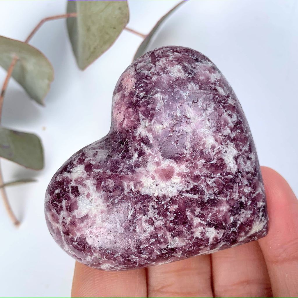 Cute Lilac Lepidolite & Pink Tourmaline Included Heart Carving From Brazil #7 - Earth Family Crystals