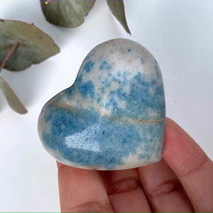 Pretty Sky Blue & Creamy White Contrast Small Trolleite  Love Heart Carving From Brazil #6 - Earth Family Crystals