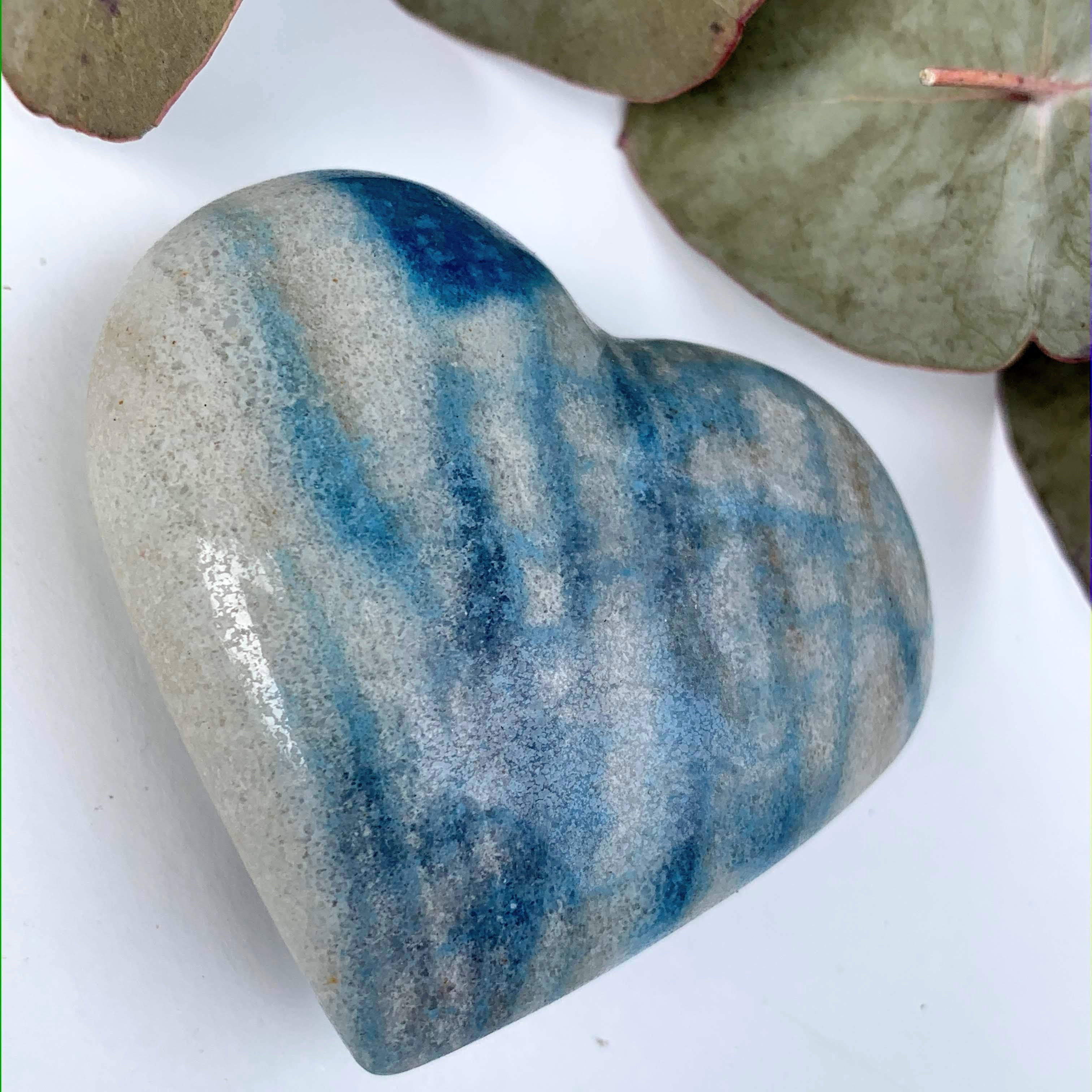 Fabulous Blue & White Contrast Trolleite  Love Heart Carving From Brazil #8 - Earth Family Crystals