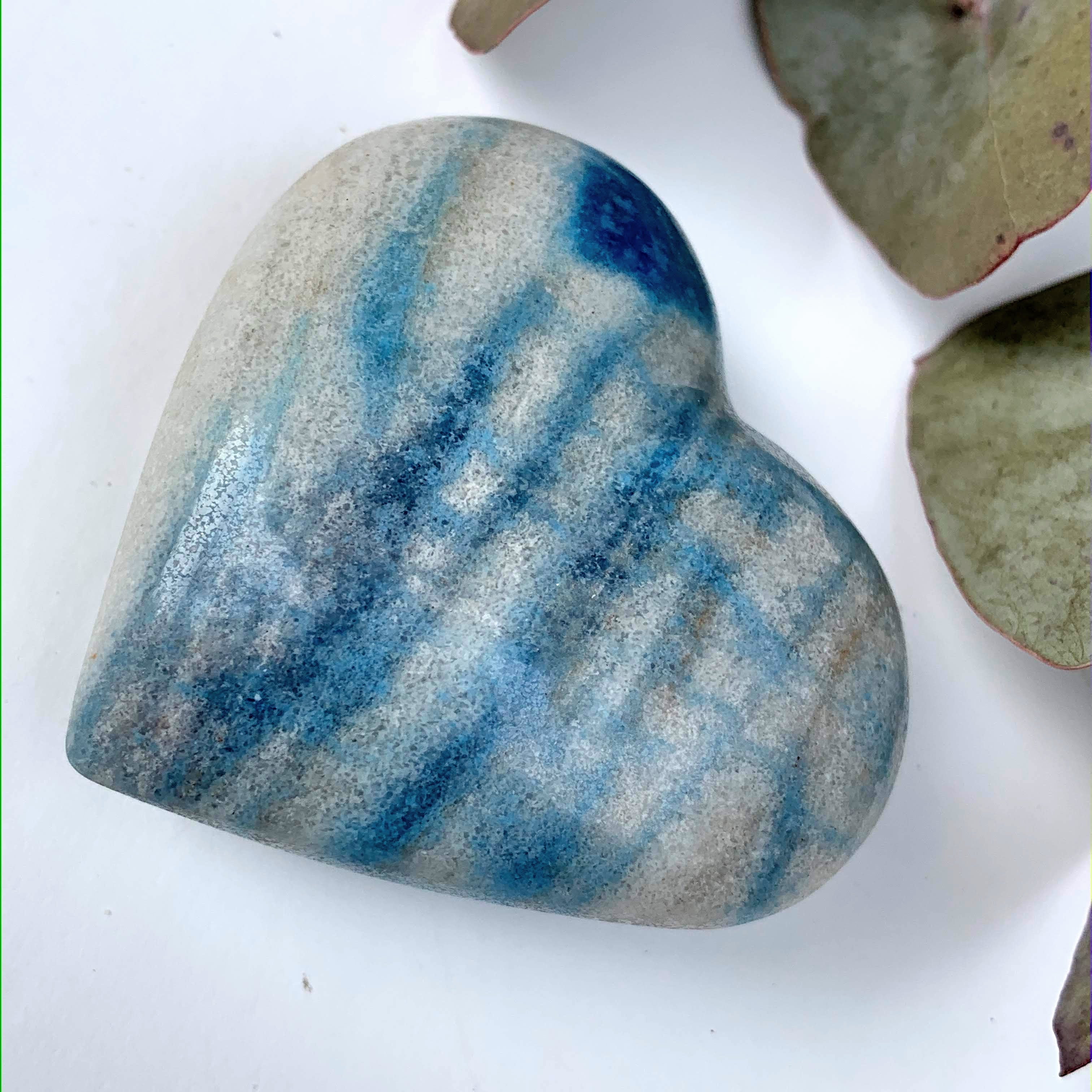 Fabulous Blue & White Contrast Trolleite  Love Heart Carving From Brazil #8 - Earth Family Crystals