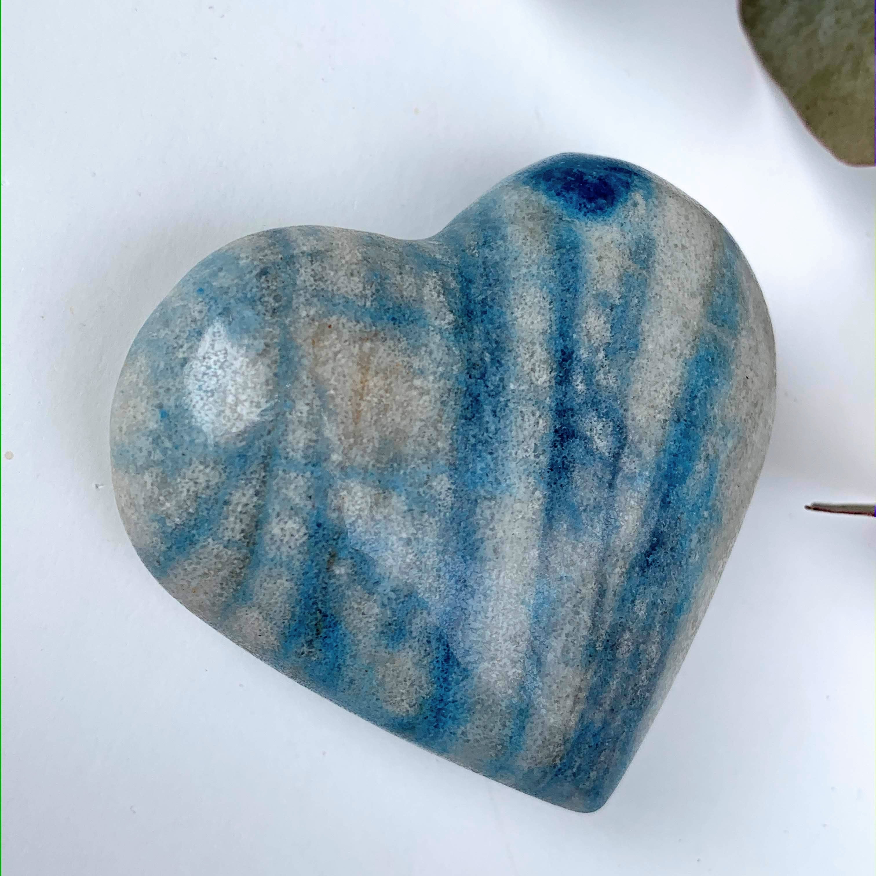 Fabulous Blue & White Contrast Trolleite  Love Heart Carving From Brazil #8 - Earth Family Crystals