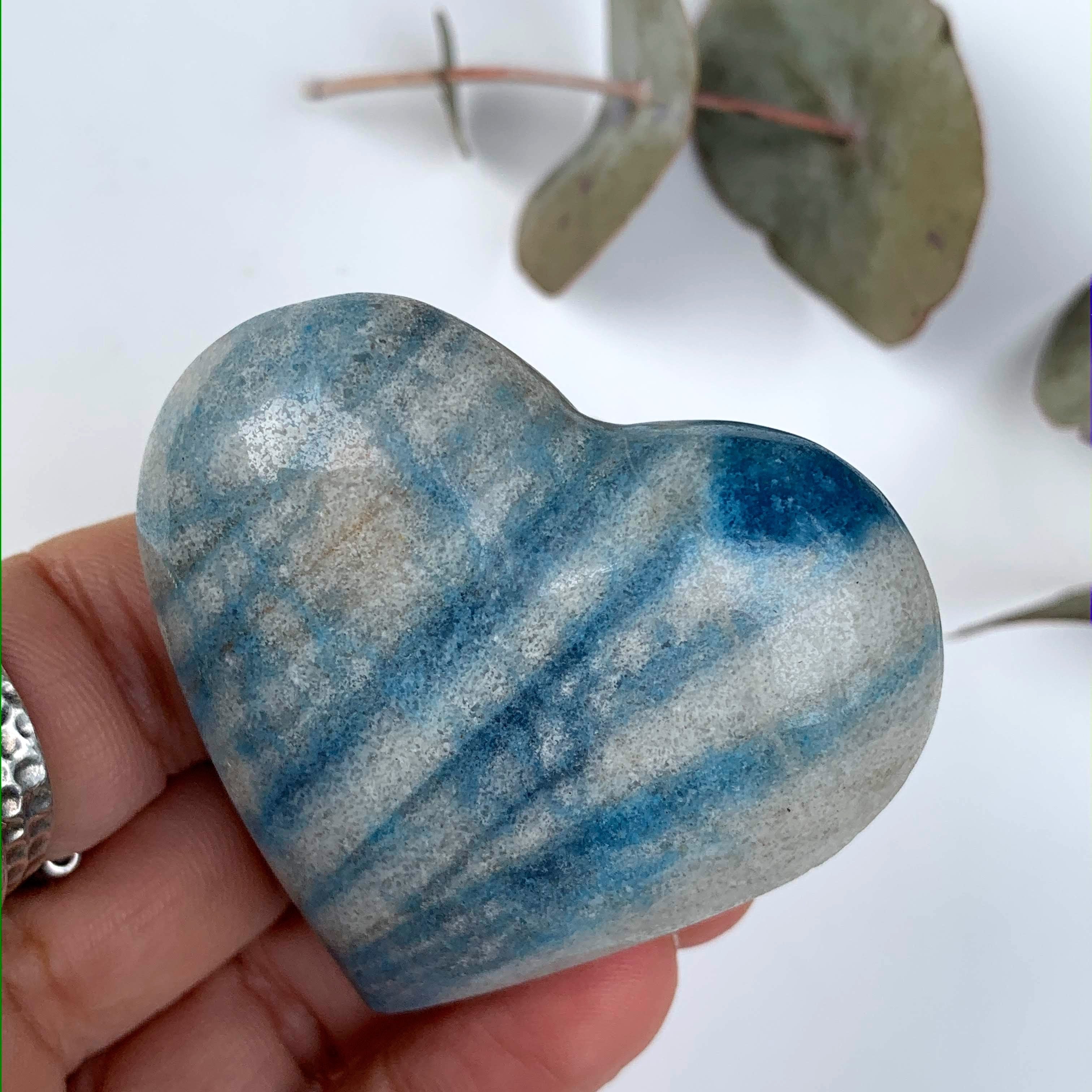Fabulous Blue & White Contrast Trolleite  Love Heart Carving From Brazil #8 - Earth Family Crystals