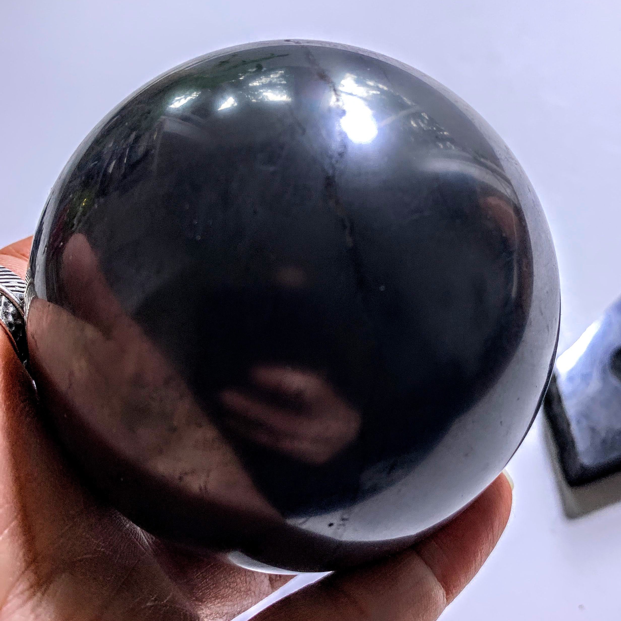 EMF Extreme Protection~Polished Shungite XL Sphere With Shungite Stand From Russia