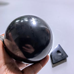EMF Extreme Protection~Polished Shungite XL Sphere With Shungite Stand From Russia