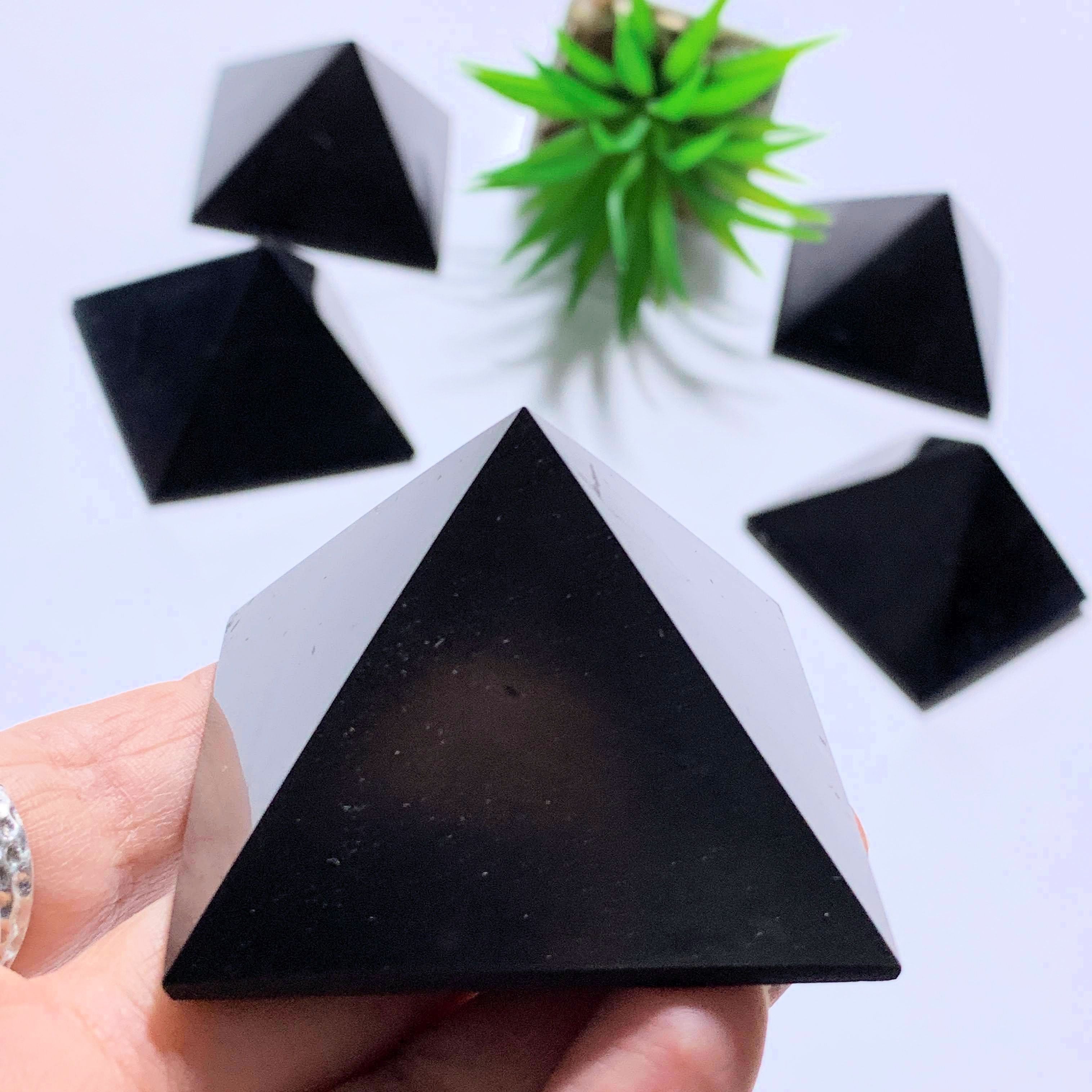 EMF Protective Medium Shungite Polished Pyramid Carving~Locality Russia
