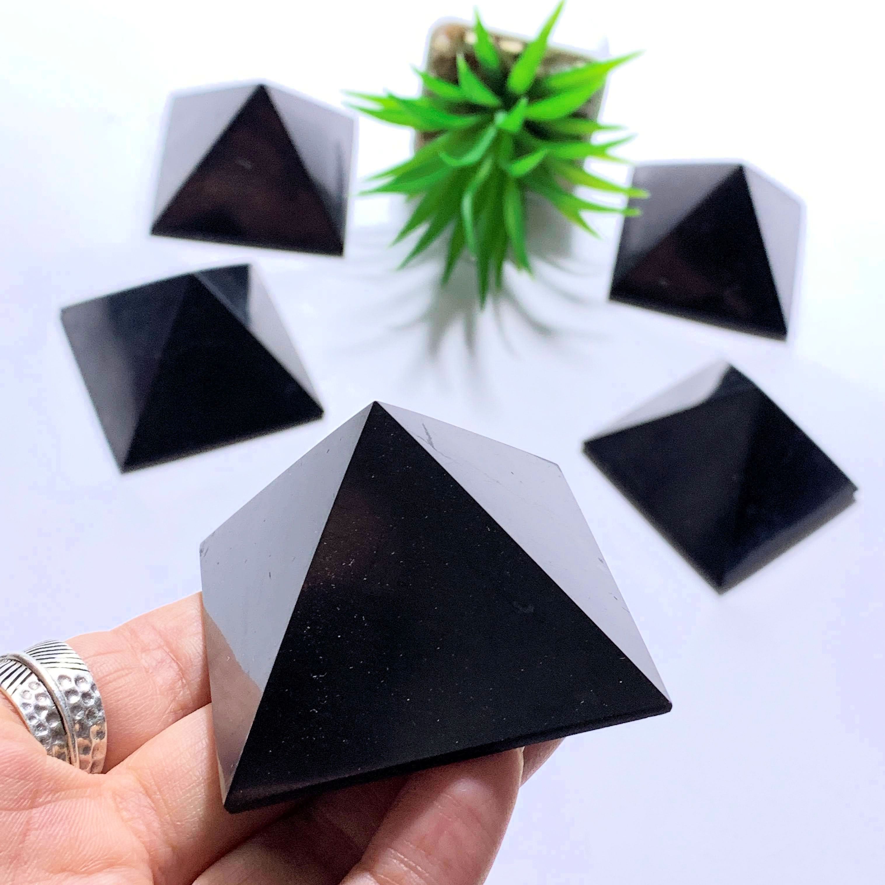 EMF Protective Medium Shungite Polished Pyramid Carving~Locality Russia