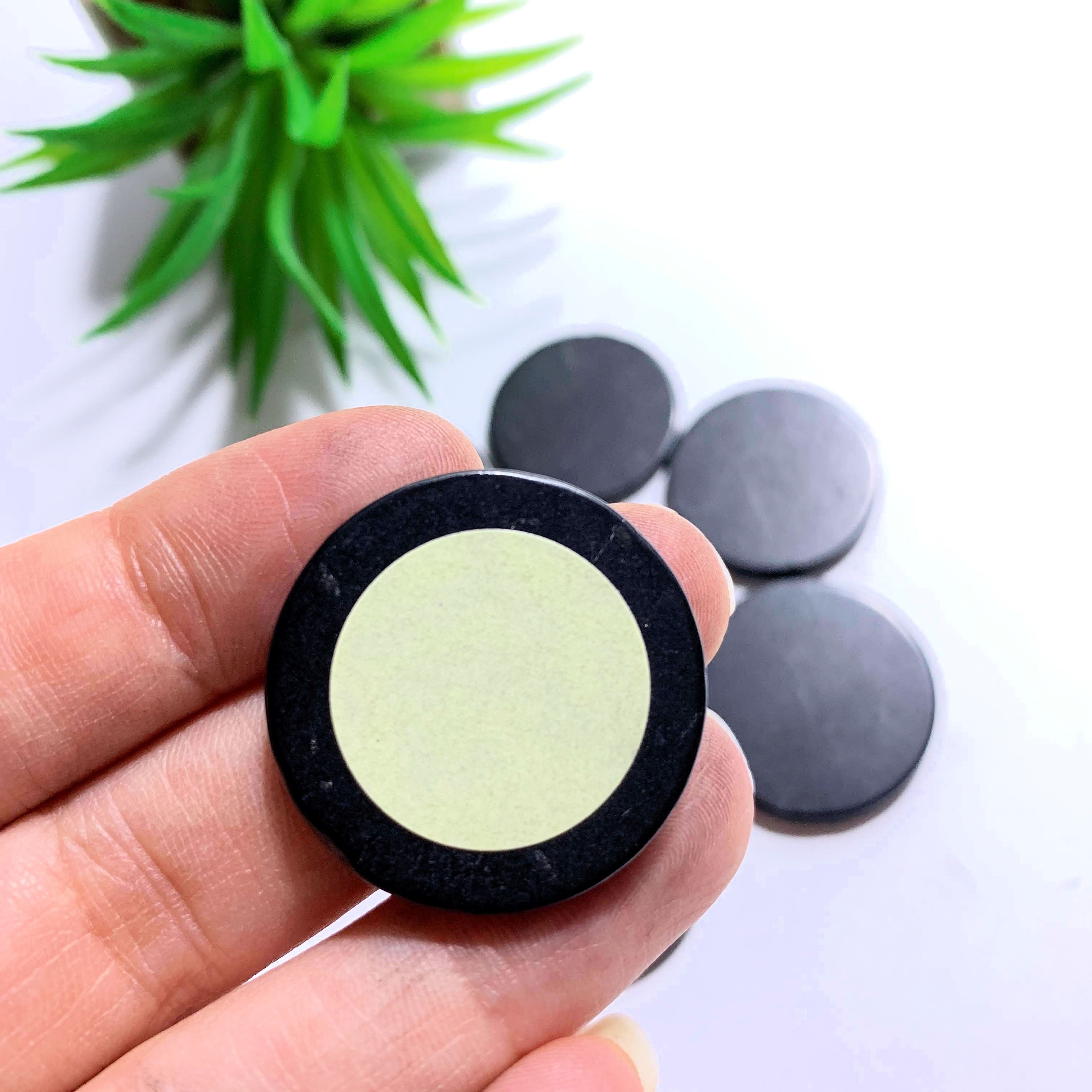 One Emf Protective Shungite Round Cell Phone Plate~Ideal to Stick to any electronic device!