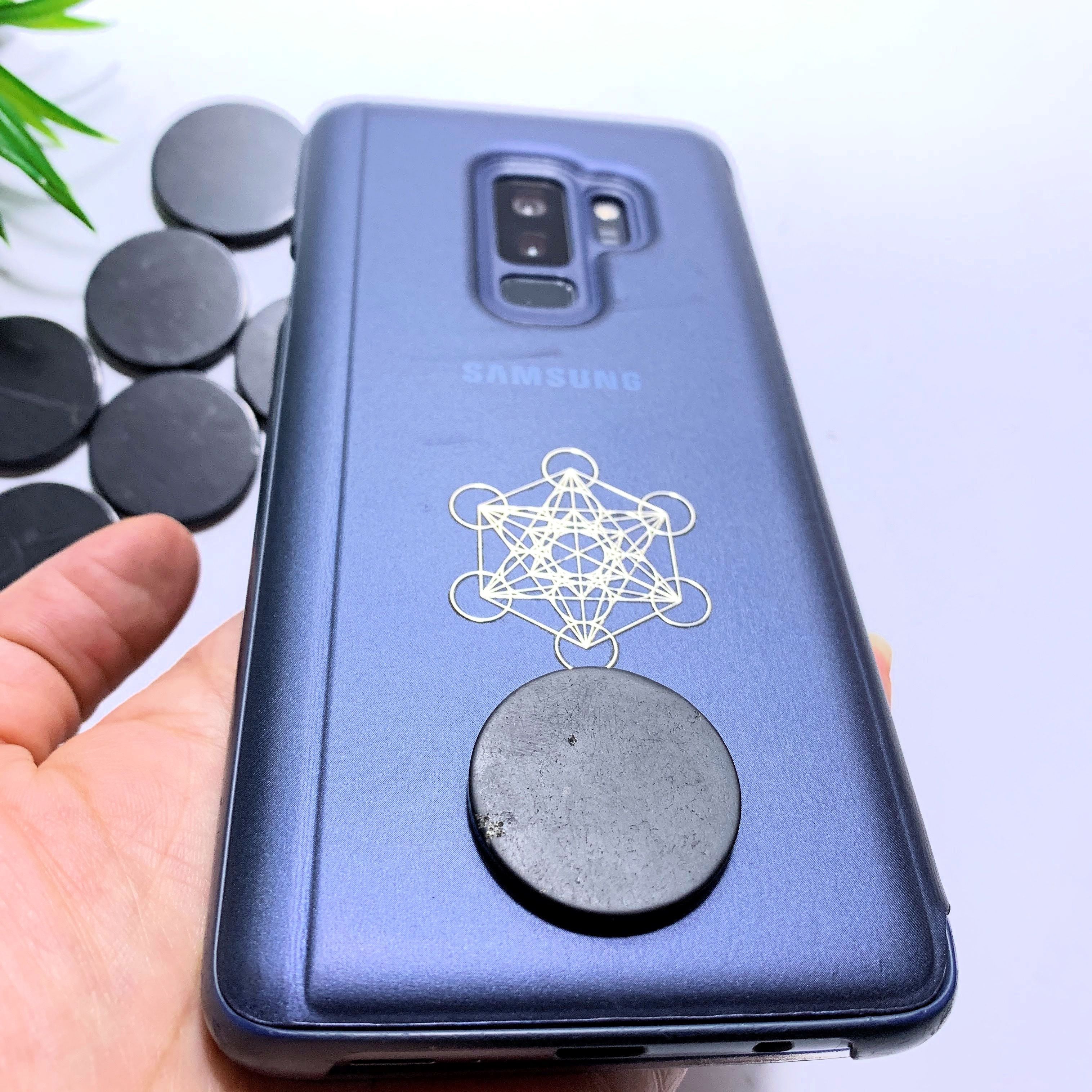 One Emf Protective Shungite Round Cell Phone Plate~Ideal to Stick to any electronic device!