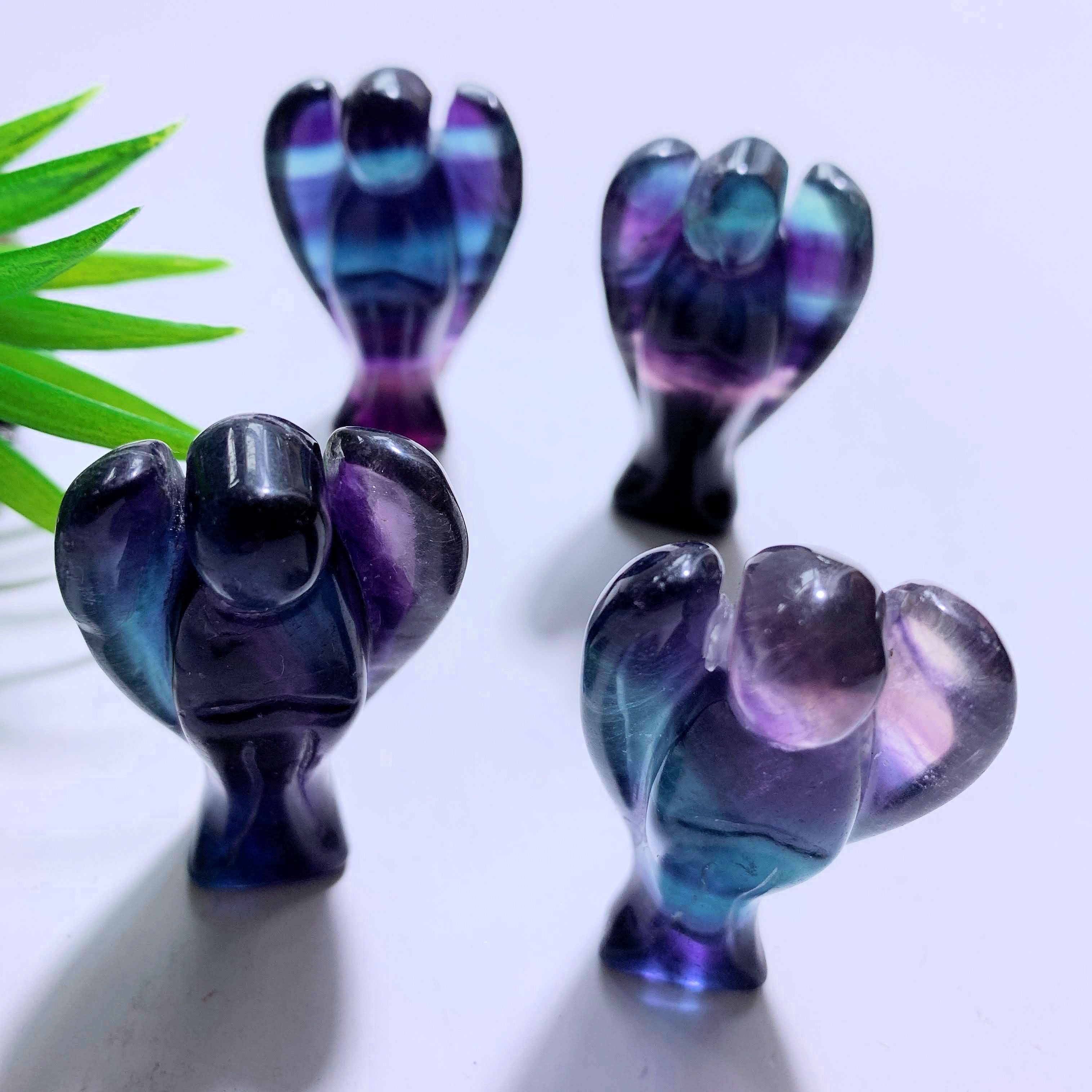 One Rainbow Fluorite Angel Carving