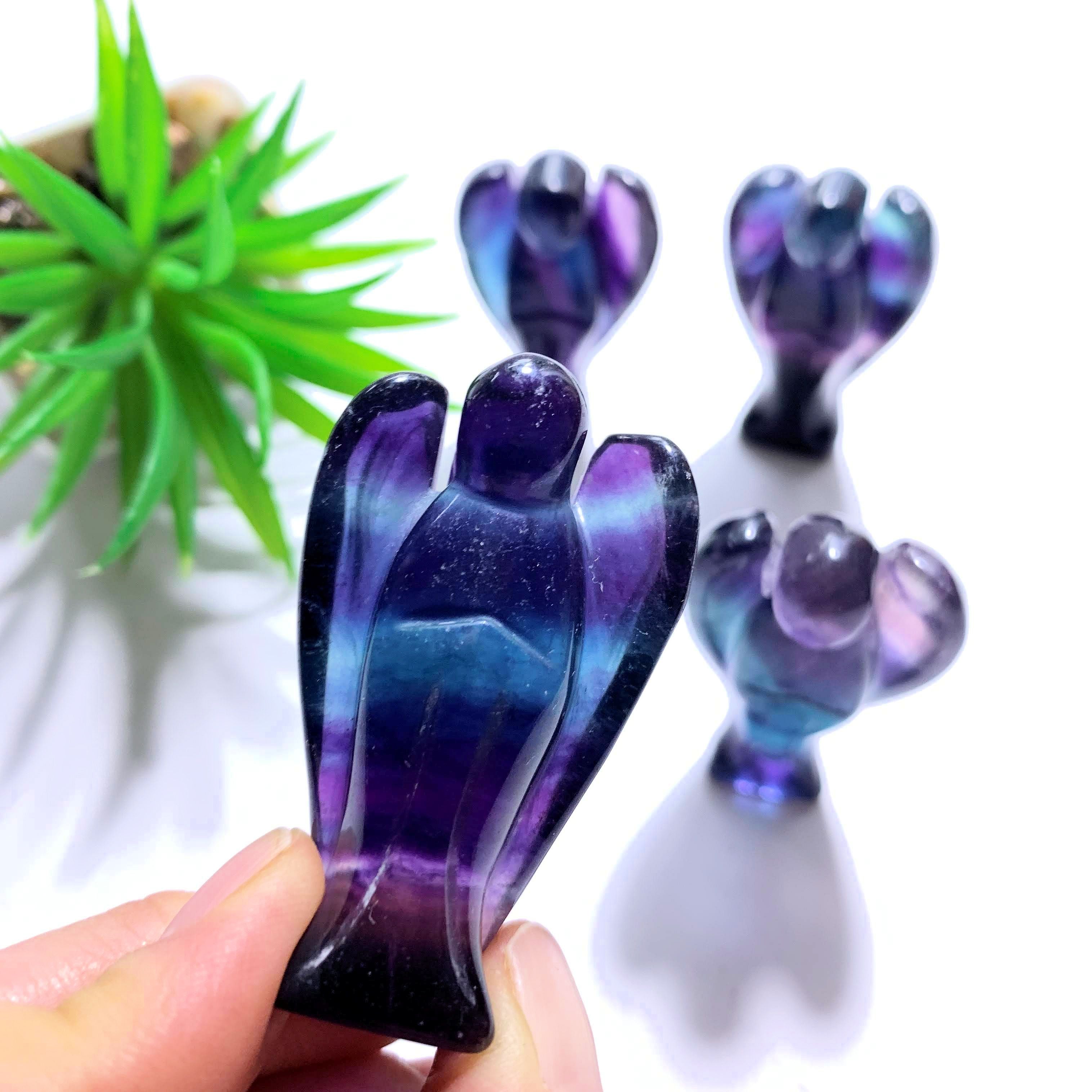 One Rainbow Fluorite Angel Carving
