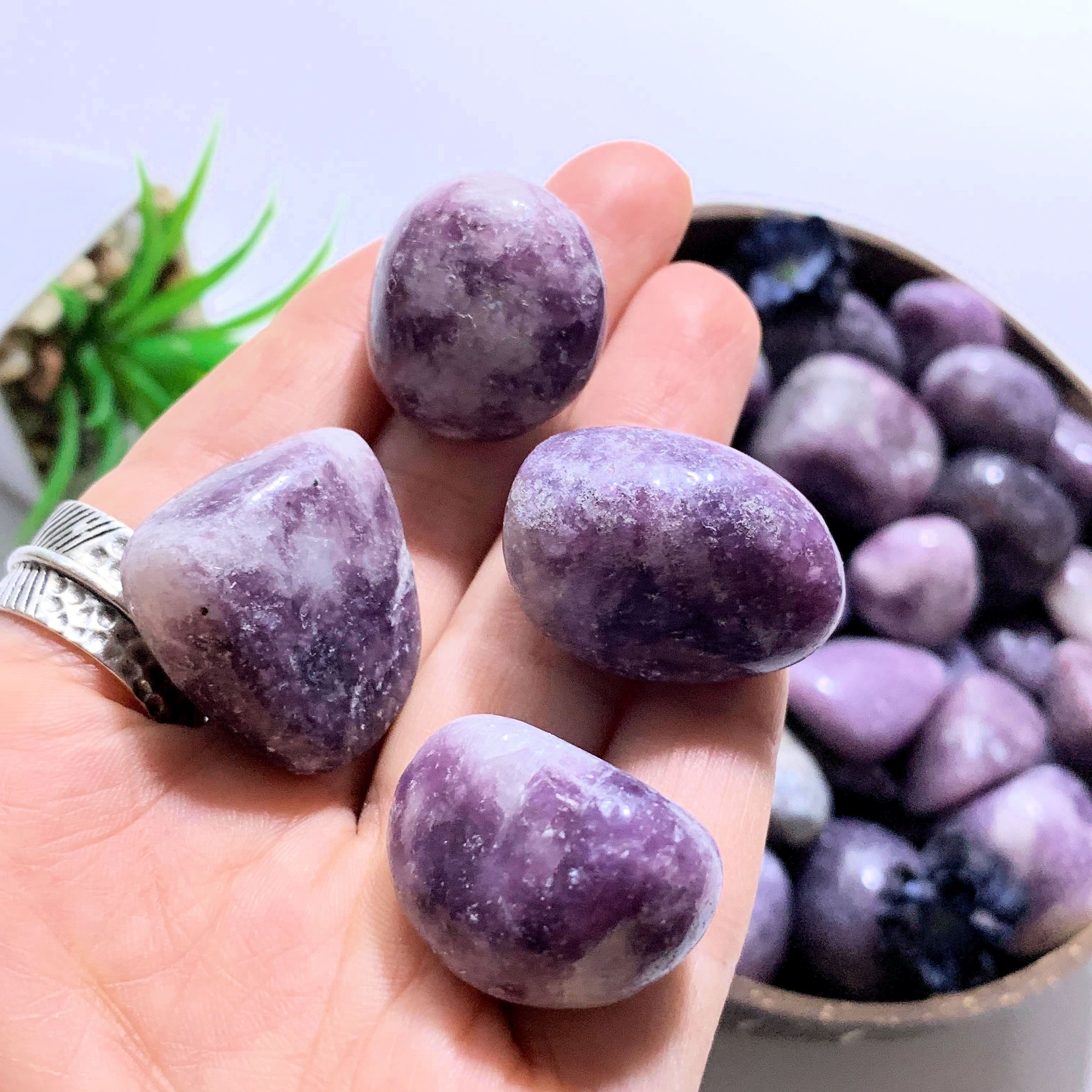 Set of 4 ~Lilac Lepidolite Tumbled Stones From Brazil~Ideal for Crystal Grids!