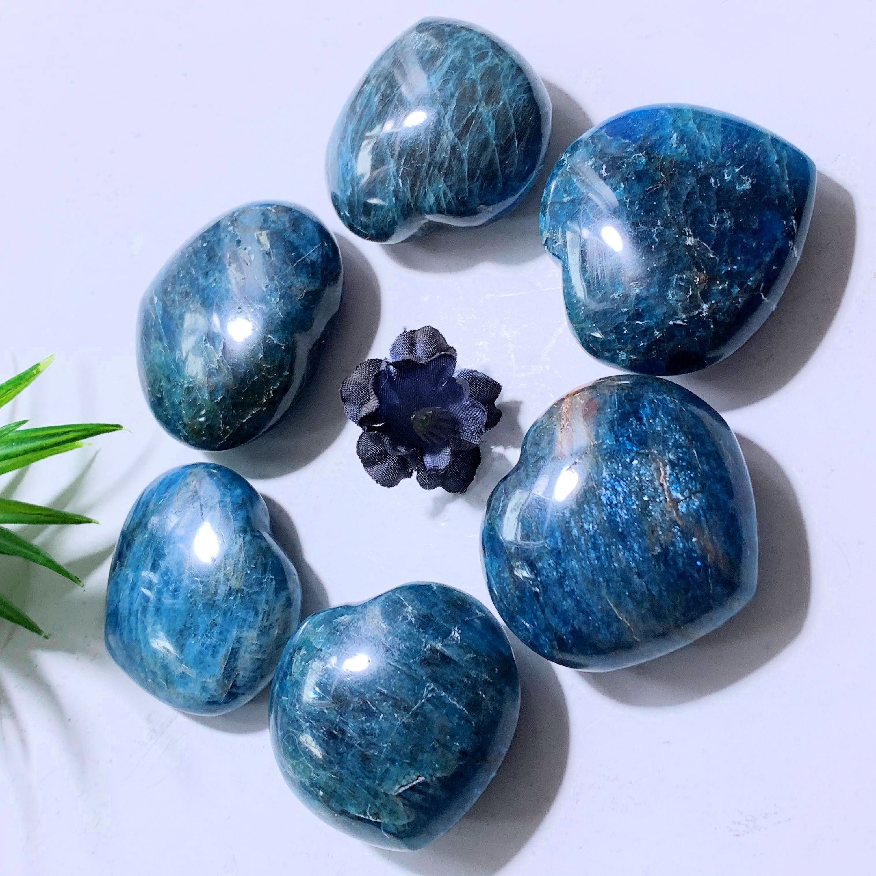 One Beautiful Blue Apatite Hand Held Love Heart Carving ~Locality Madagascar