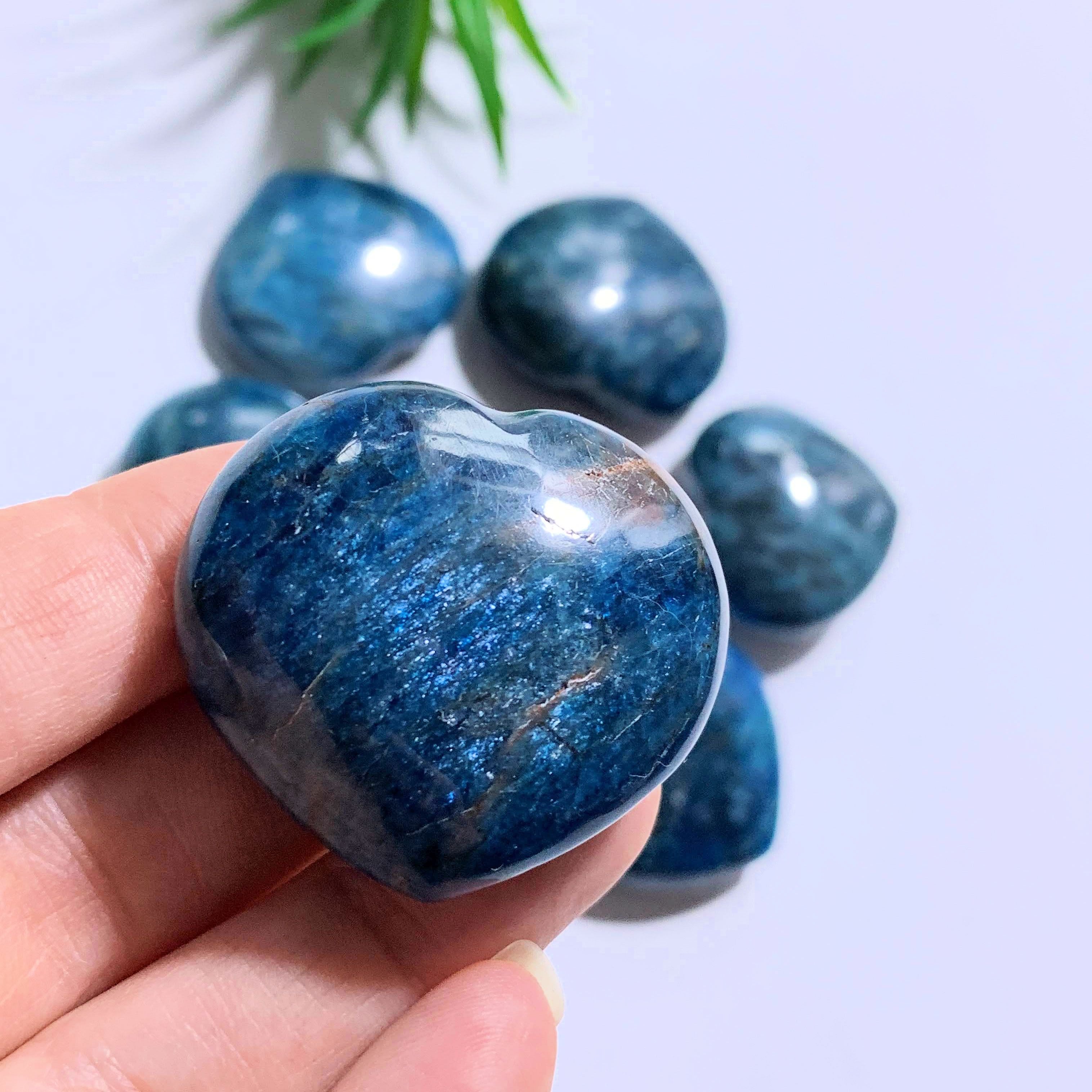 One Beautiful Blue Apatite Hand Held Love Heart Carving ~Locality Madagascar