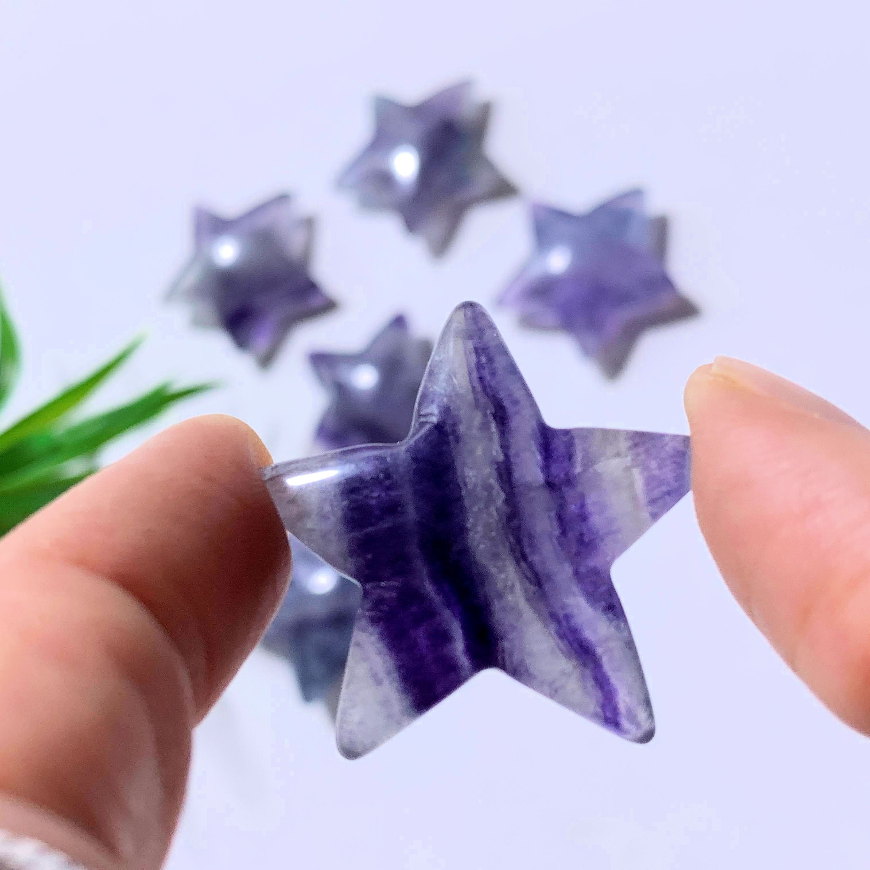 One Rainbow Fluorite Star Carving