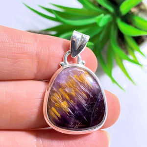 Stunning Rare Cacoxenite & Amethyst Gemstone Pendant in Sterling Silver (Includes Silver Chain) #1