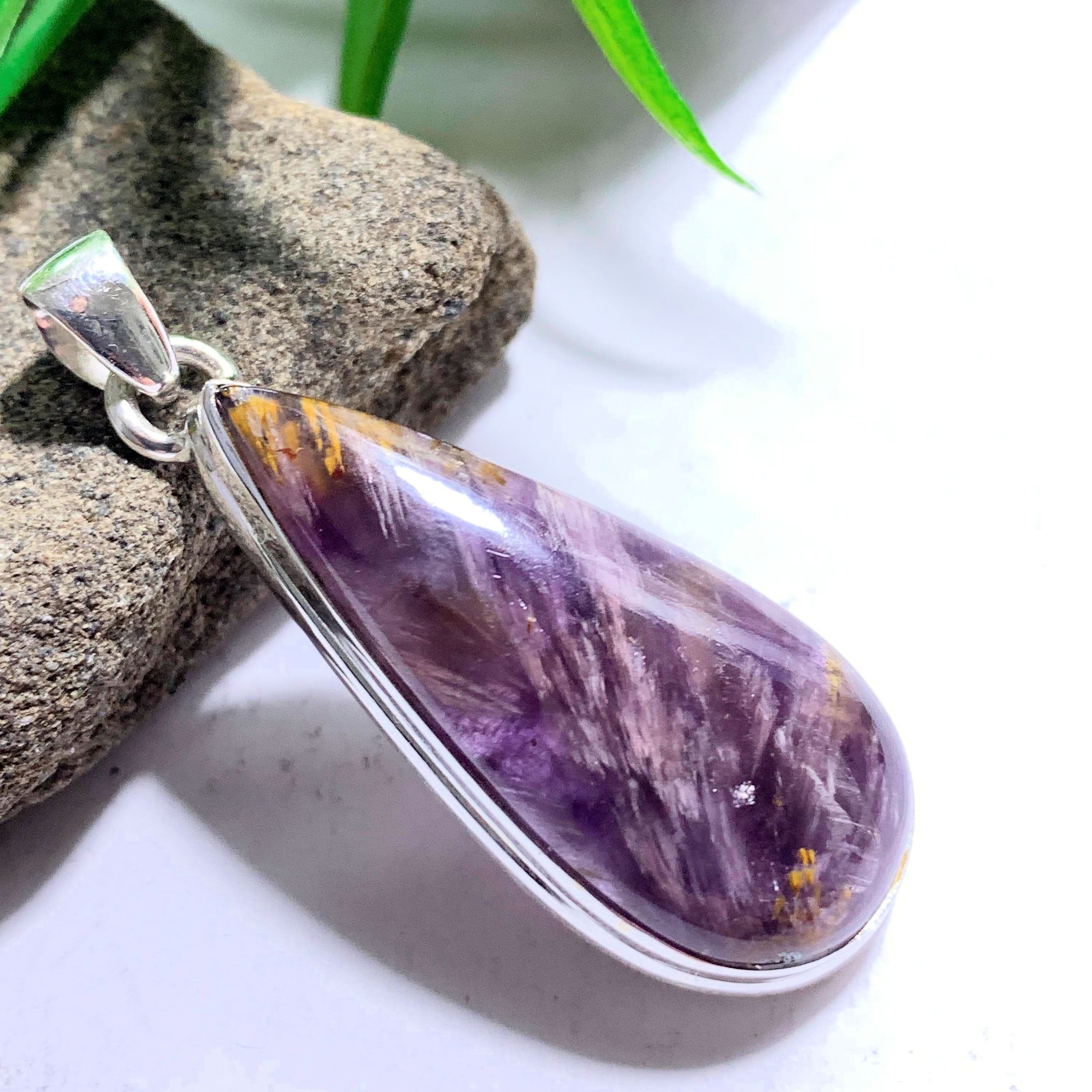 Stunning Rare Cacoxenite & Amethyst Gemstone Pendant in Sterling Silver (Includes Silver Chain) #2