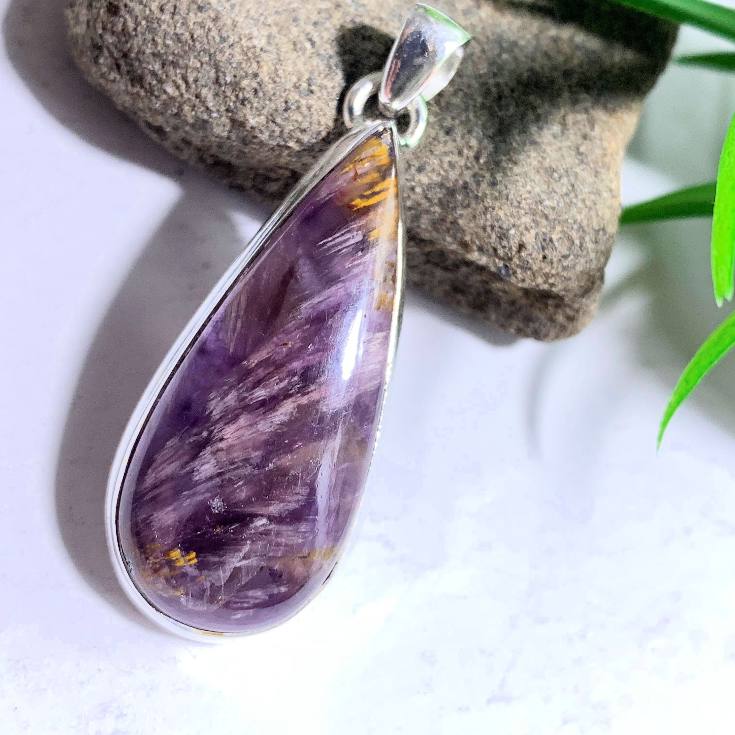 Stunning Rare Cacoxenite & Amethyst Gemstone Pendant in Sterling Silver (Includes Silver Chain) #2