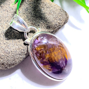 Stunning Rare Cacoxenite & Amethyst Gemstone Pendant in Sterling Silver (Includes Silver Chain) REDUCED