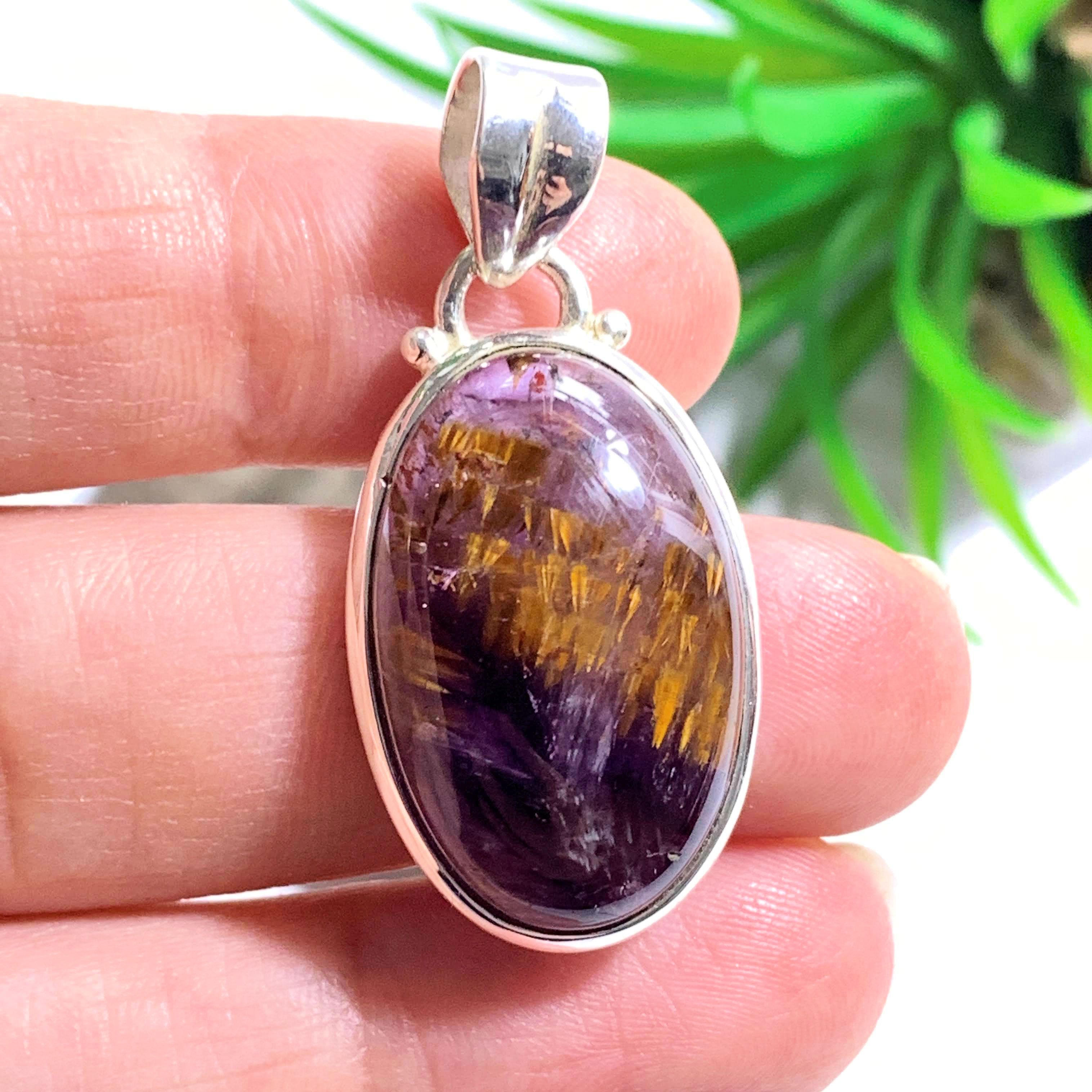 Stunning Rare Cacoxenite & Amethyst Gemstone Pendant in Sterling Silver (Includes Silver Chain) REDUCED