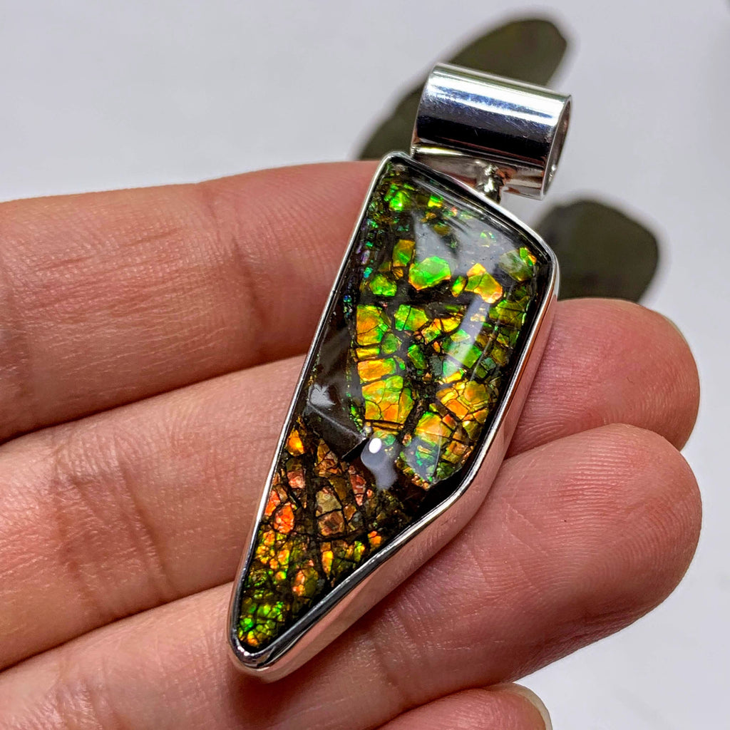 Gorgeous Flashy Genuine Alberta Ammolite Pendant in Sterling Silver (Includes Silver Chain) #2 - Earth Family Crystals