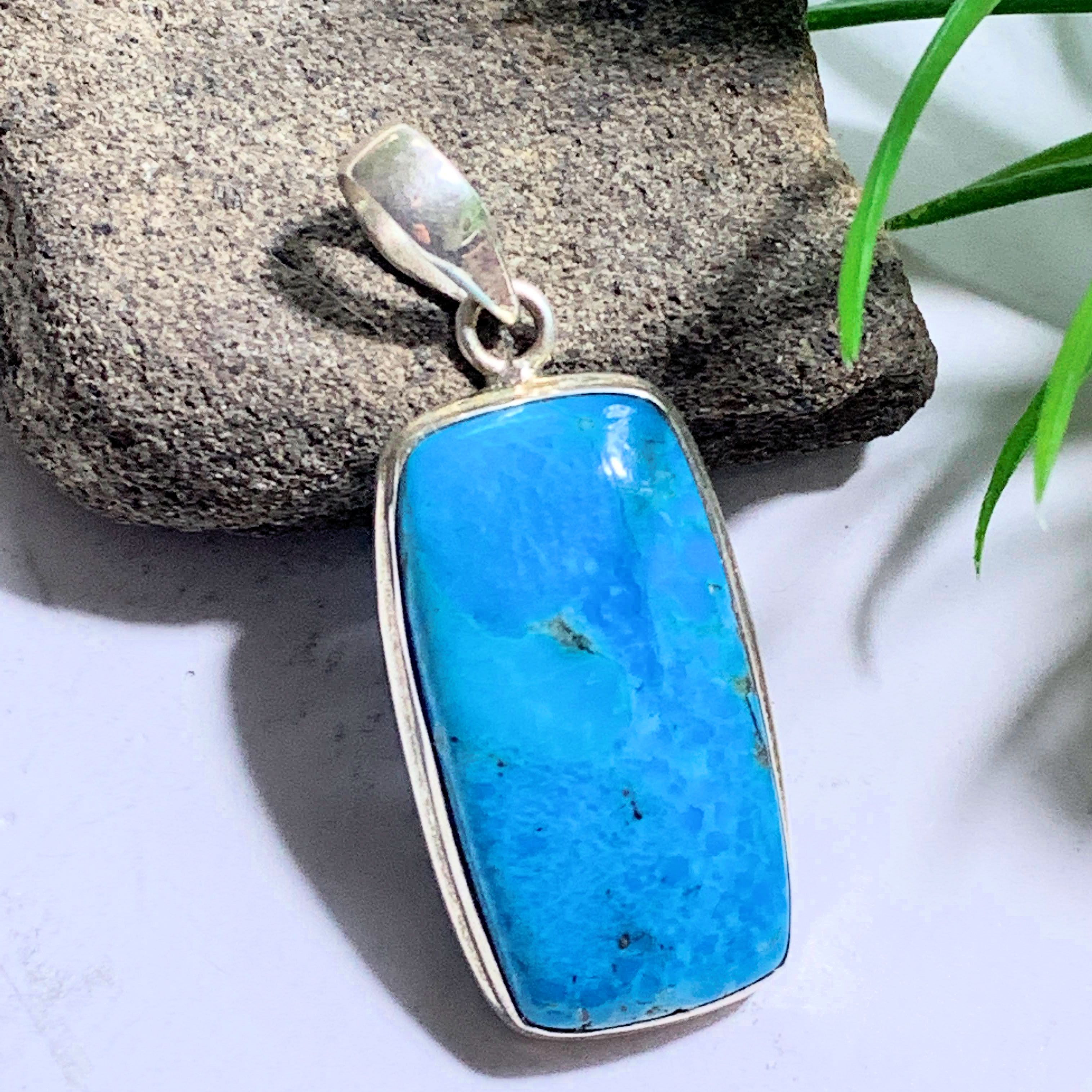 Vibrant Genuine Arizona Turquoise Sterling Silver Pendant (Includes Silver Chain)